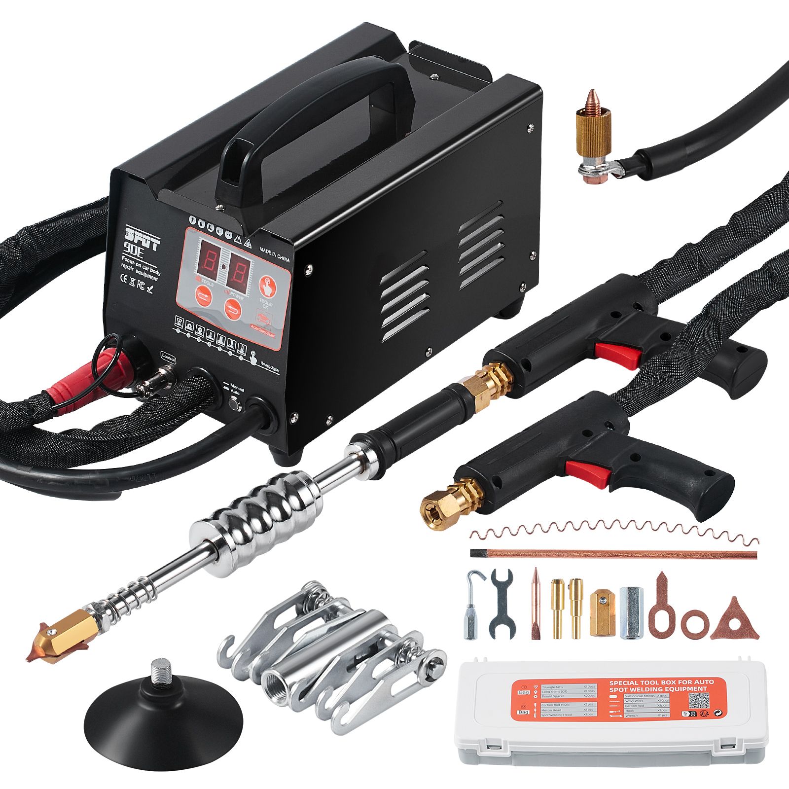 Punktschweißgerät Zur Dellenentfernung, 3 Kw, Set Mit 2 Schweißpistolen, Automatik-/manuell-modus Und 7 Einstellungen, Reparatur Von Auto- Und Lkw-blechteilen.