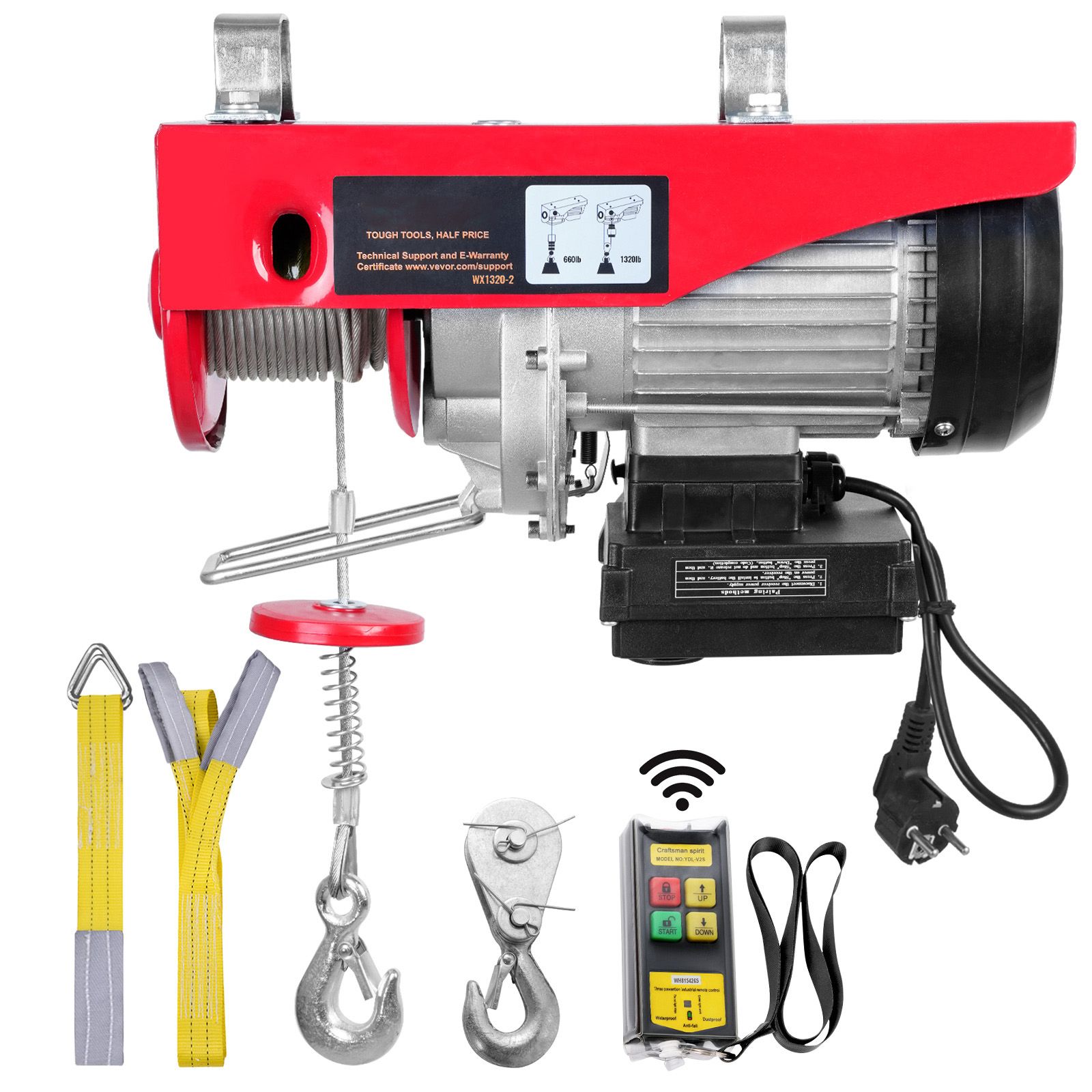 Elektrische Seilwinde Mit Stahlseil, 598,7 Kg, 1150 W 220 V, Mit Drahtloser Fernbedienung, Hubhöhe 12,19 M, Für Garage Und Lagerhalle.