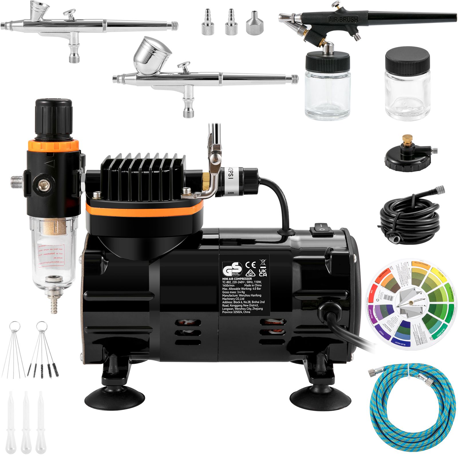 Professionelles Airbrush-set Mit Kompressor, Doppelwirkung, Für Make-up, Konditorei, Tätowieren, Modellbau Und Kunst.