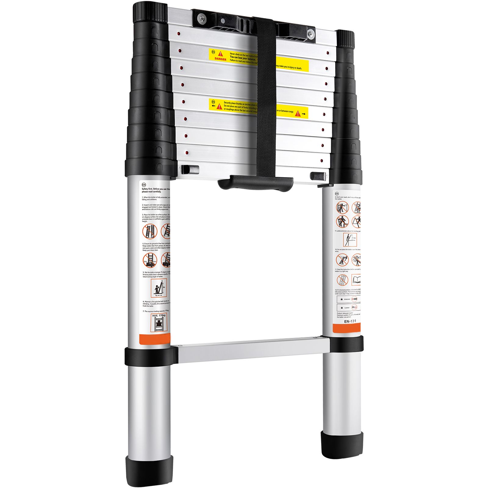 320 Cm Teleskopleiter, Aluminium, Automatischer Ein-knopf-einzug, Tragkraft 170 Kg, Rutschfeste Füße, Kompakt Und Tragbar Für Zuhause, Wohnmobil, Zwischengeschoss, Ansi-zertifiziert.