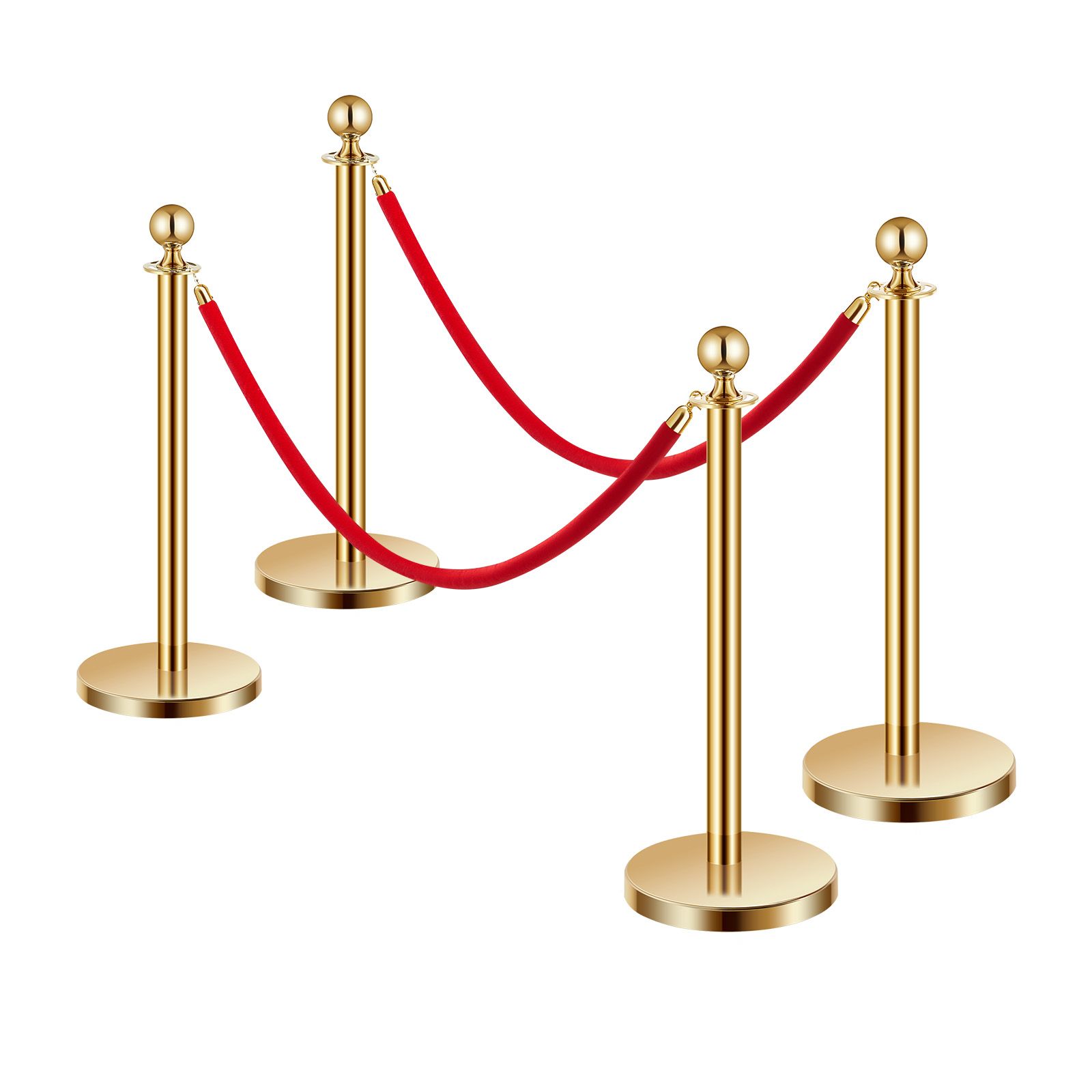 Absperrpfosten, Set Aus 4 Absperrpfosten Mit 2 Roten Samtseilen, 1,5 M Hoher Pfosten Aus Goldfarbenem Edelstahl, Hohler, Mit Sand Beschwerter Sockel, Ideal Für Theater, Partys, Hochzeiten Und Ausstell