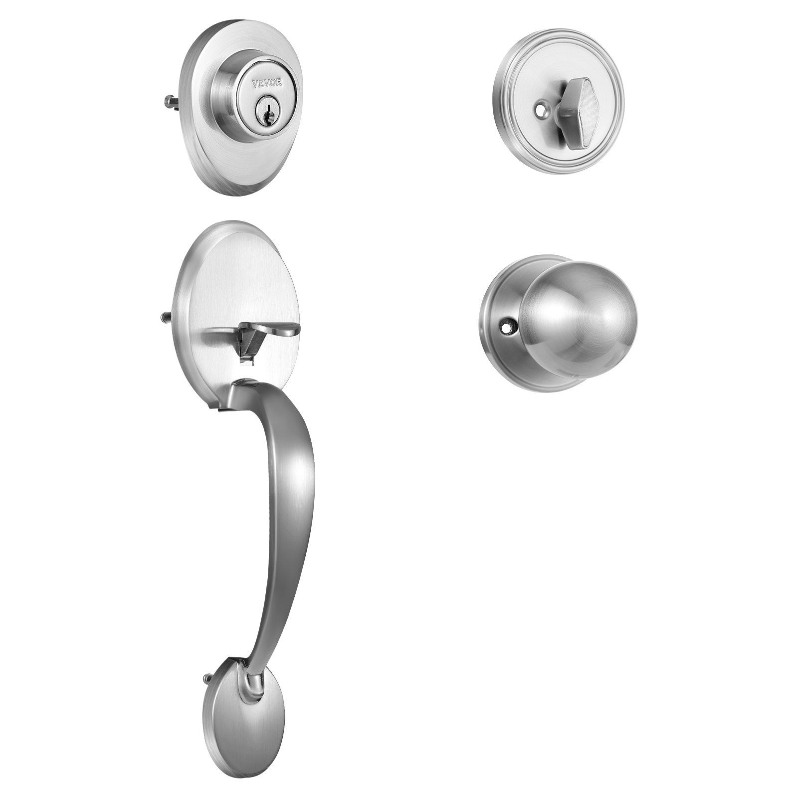 Eingangstürgriff Mit Schloss, Satiniertes Nickel, Mit Innenliegendem Knauf, Einstellbarem Mittenabstand, Einzylinder, Kompatibel Mit Rechts- Und Linkshändern.