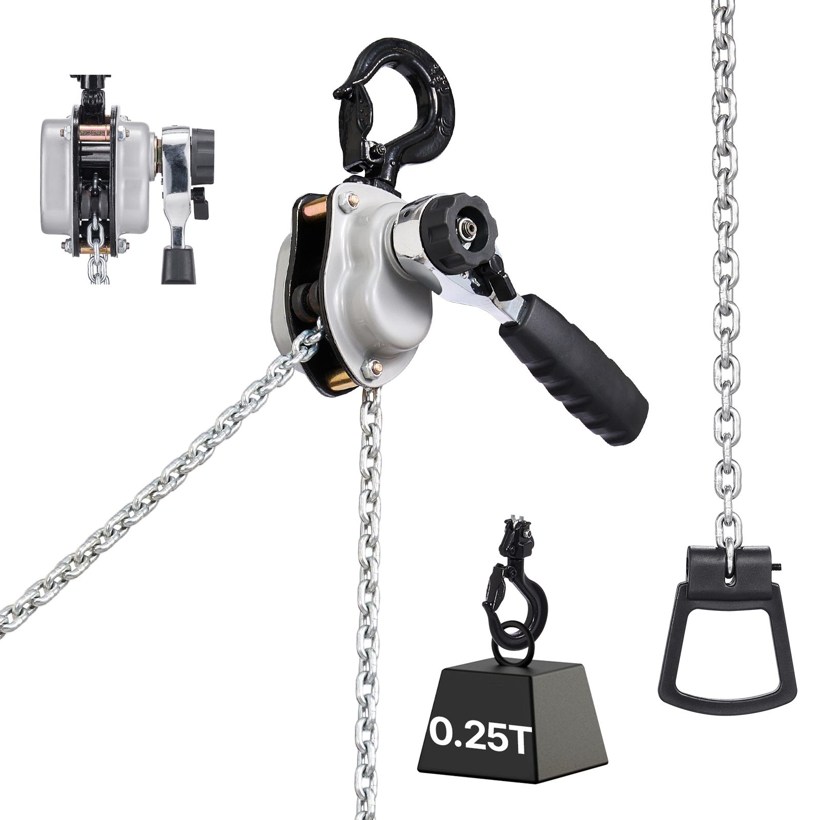 250 Kg Handhebelzug, Kette Aus Legiertem Stahl G80, 1,5 M Hubhöhe, Mechanische Doppelratschenbremse, Um 360° Drehbare Haken, Für Lagerhallen Und Baustellen.