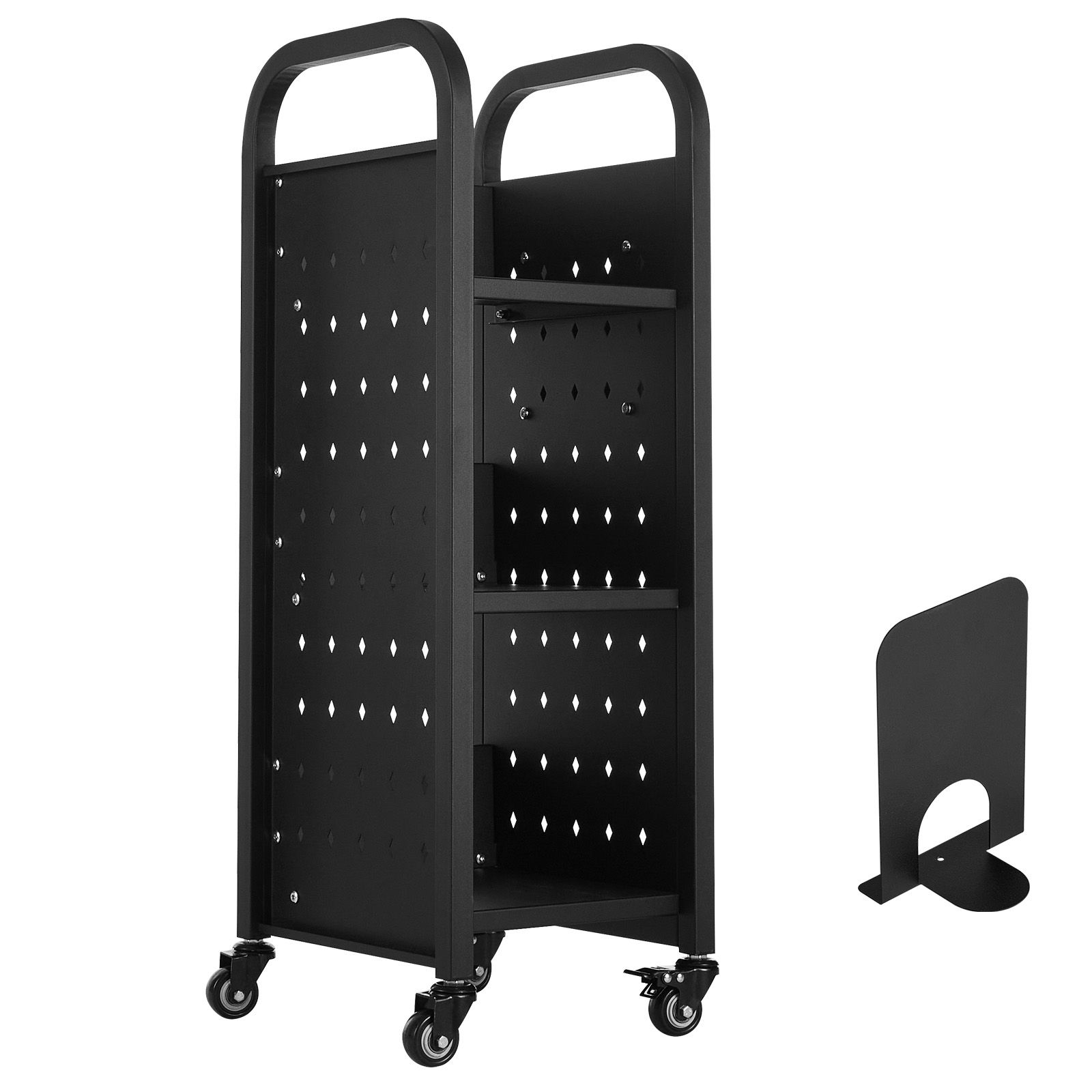 Rollbarer Bücherwagen, 100 Kg Tragkraft, 32 X 35 X 93,5 Cm, Einseitige L-förmige Regalböden, 50,8 Mm Feststellbare Rollen, Für Zuhause, Büro Und Schule, Schwarz