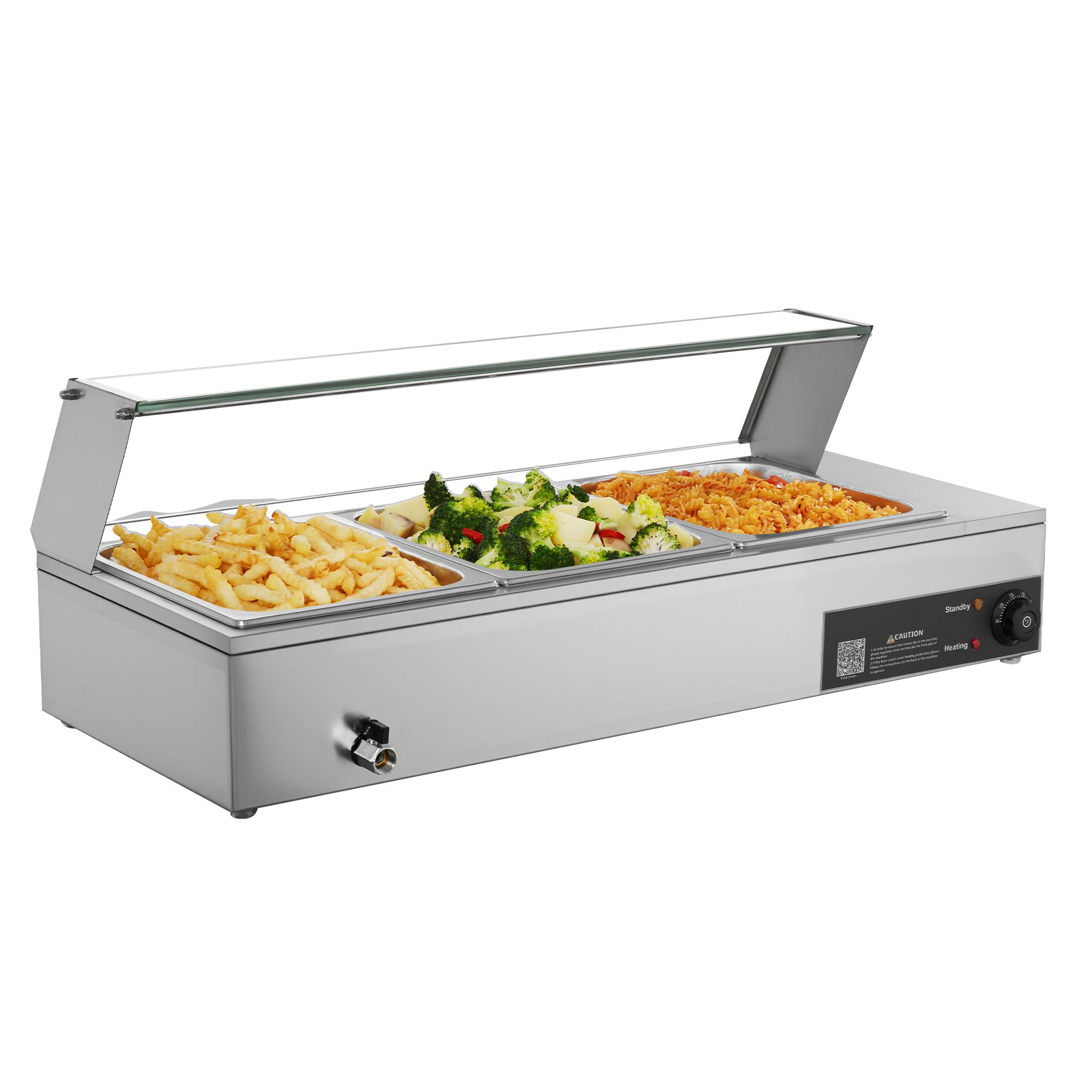 Gewerblicher 1500-w-speisenwärmer, Edelstahl Mit Glasdeckel, Bain-marie Für 3 1/2 Schüsseln, Für Catering Und Buffets