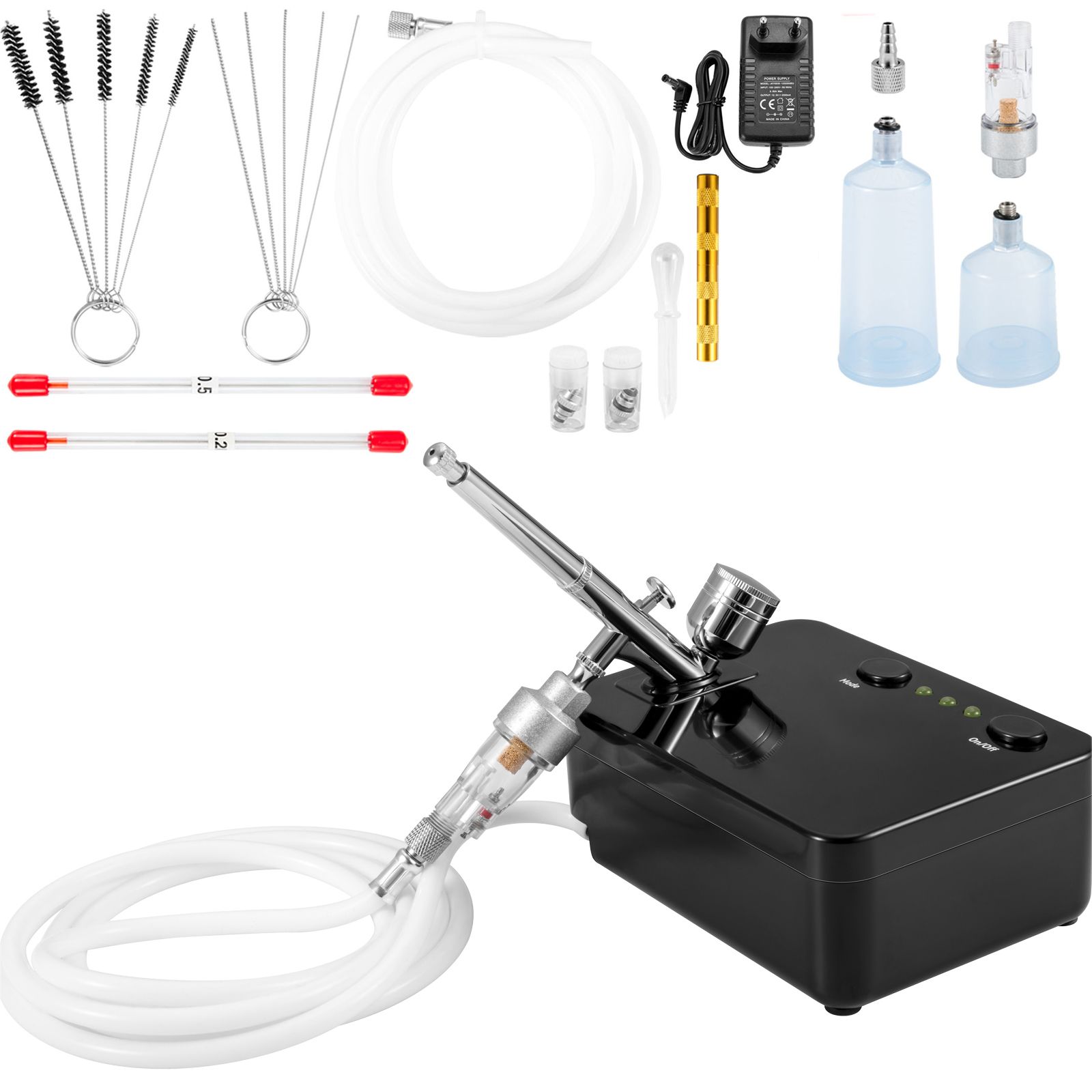 Tragbares Airbrush-set Mit Kompressor, Doppelhub-schwerkraftzufuhr, Für Make-up, Tätowierungen, Konditorei Und Modellbau