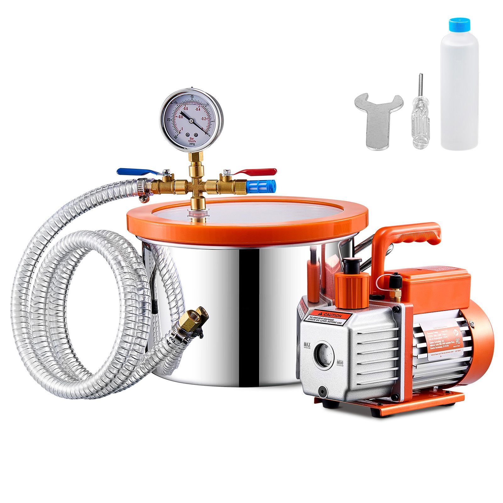 5,7-liter-vakuumkammer Mit 100-liter/min-pumpe, Edelstahl, Acryldeckel, Komplettes Entgasungsset Mit Öl Und Schlauch.