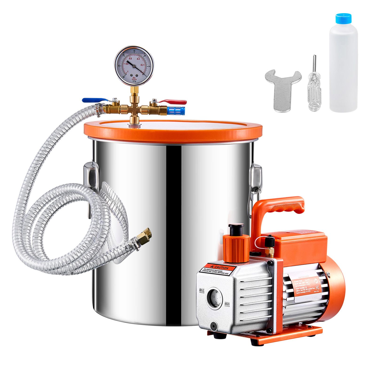 19 Liter (5 Gallonen) Edelstahl-vakuumkammer, Set Mit 100 L/min (3,5 Cfm) Vakuumpumpe, Acryldeckel, Öl Und 1,5 M Schlauch.