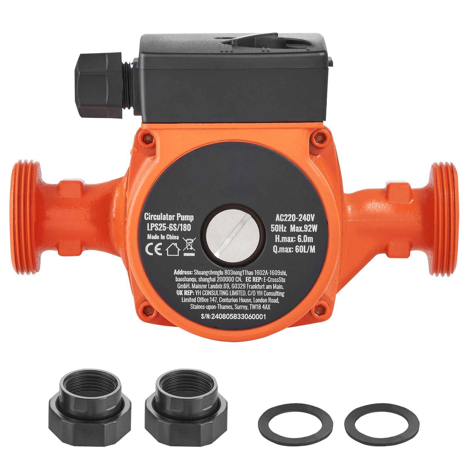 Warmwasserzirkulationspumpe Lps25-6s-180, 220 V, 92 W, Durchflussrate 60 L/min, Npt-gewinde 1,5" (38 Mm), 3 Geschwindigkeiten, Leise, Für Hausheizungssysteme.