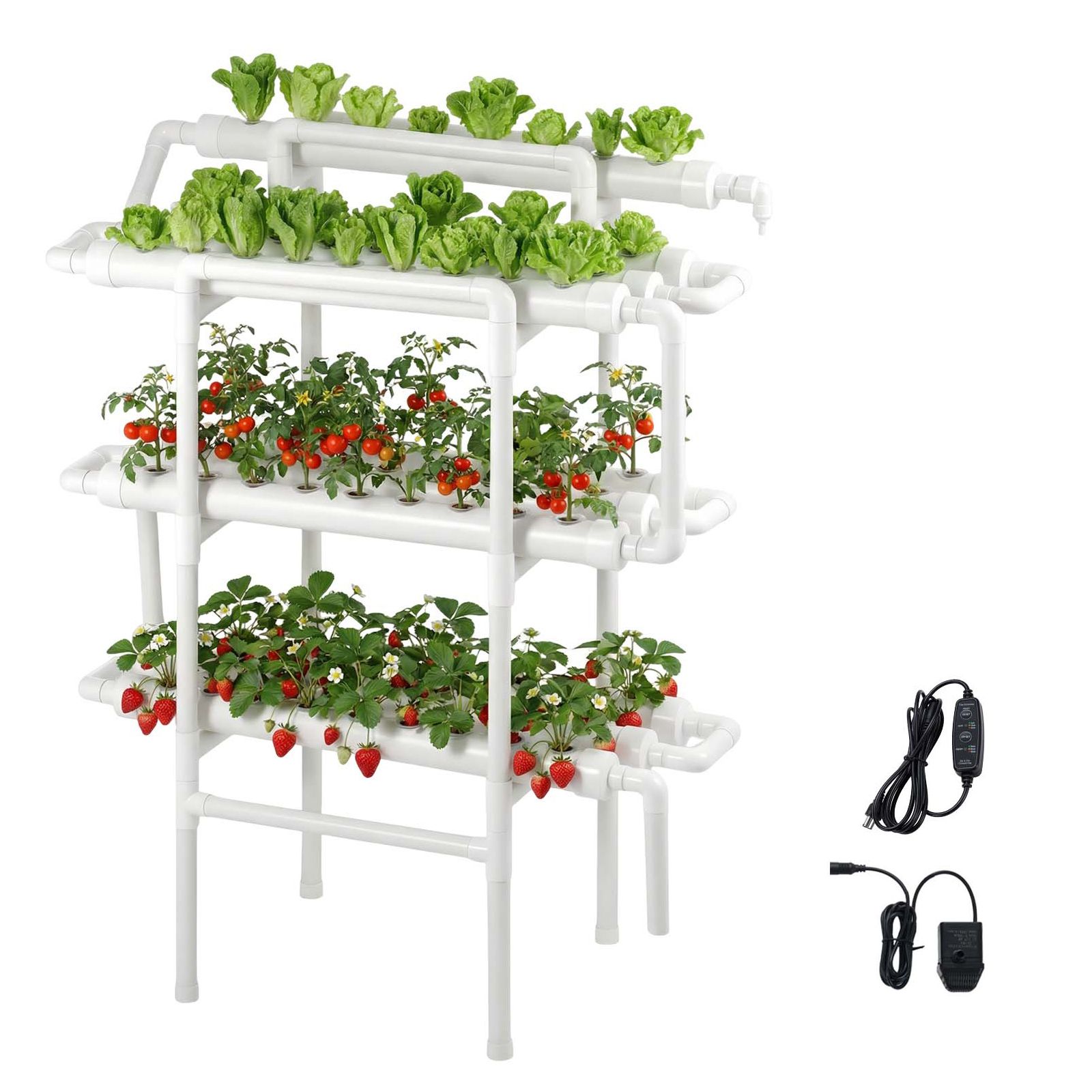 3-stufiges Hydroponik-set, 90 Pflanzen, Upvc-schläuche Mit Zeitschaltuhr Für Die Bewässerung, Lichtunterdrückung, Indoor-garten Für Gemüse, Kräuter Und Obst