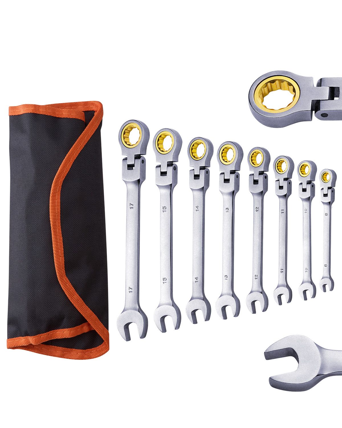 Flexibler Ratschenschlüssel, 8-teiliger Kombinationsschlüsselsatz 8-17 Mm, Cr-v-stahl, Mit Rollkoffer, Ideal Für Den Heimgebrauch Und Autoreparaturen.