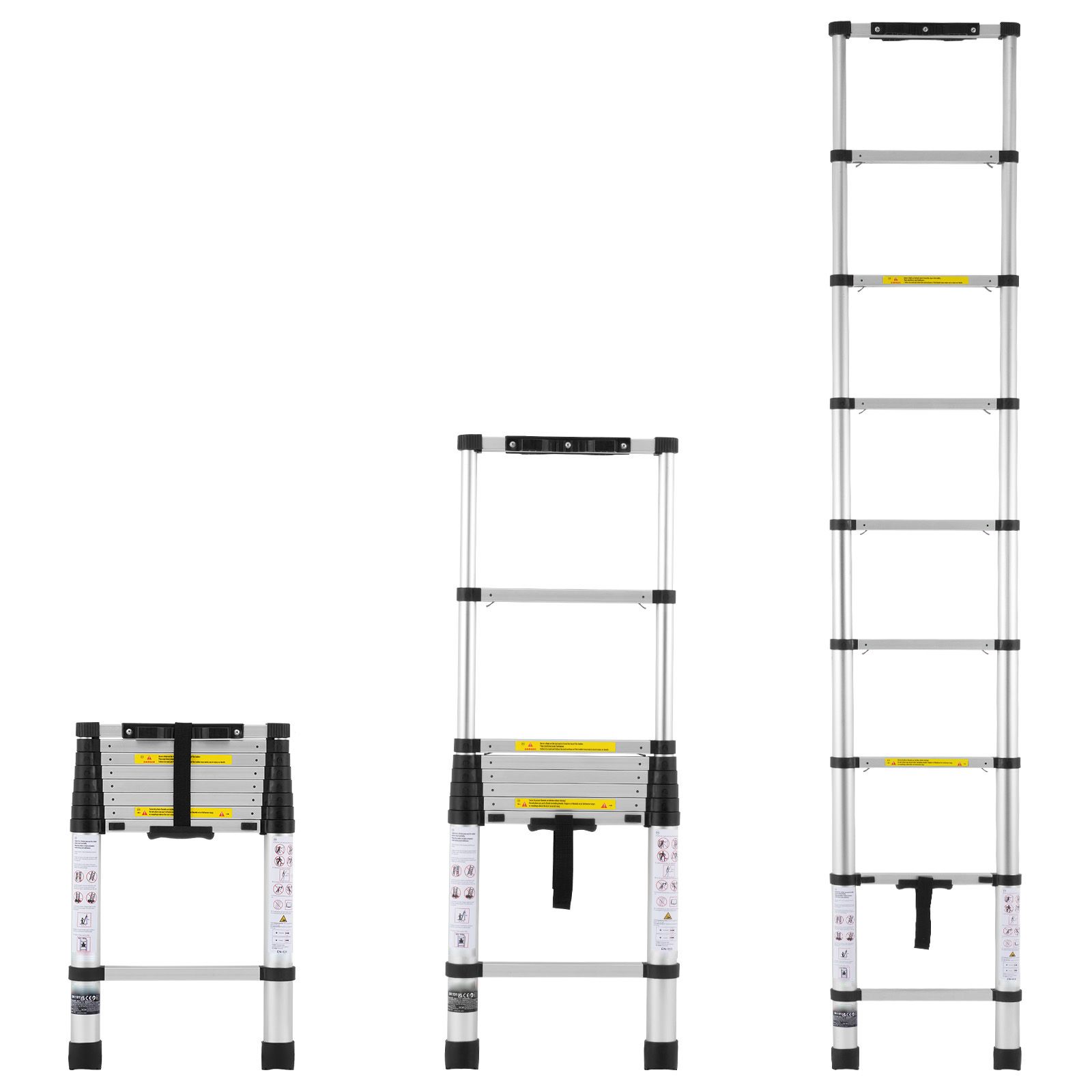 8,5 Fuß (ca. 2,6 M) Lange, Leichte Teleskopleiter Aus Aluminium, Ein-knopf-einzug, Tragkraft 375 Pfund (ca. 170 Kg), Rutschfeste Füße, Kompakt Und Tragbar Für Zuhause, Wohnmobil, Dachboden.