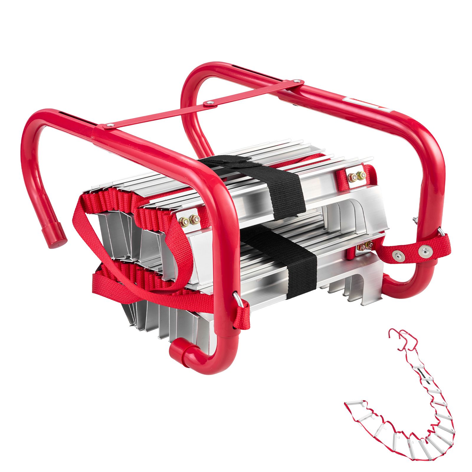 M Lange, Zweistufige, Ausziehbare Feuerleiter Aus Leichter Aluminiumlegierung Mit Robusten Polyestergurten, Rutschfesten Stufen, Maximale Belastung 453 Kg.