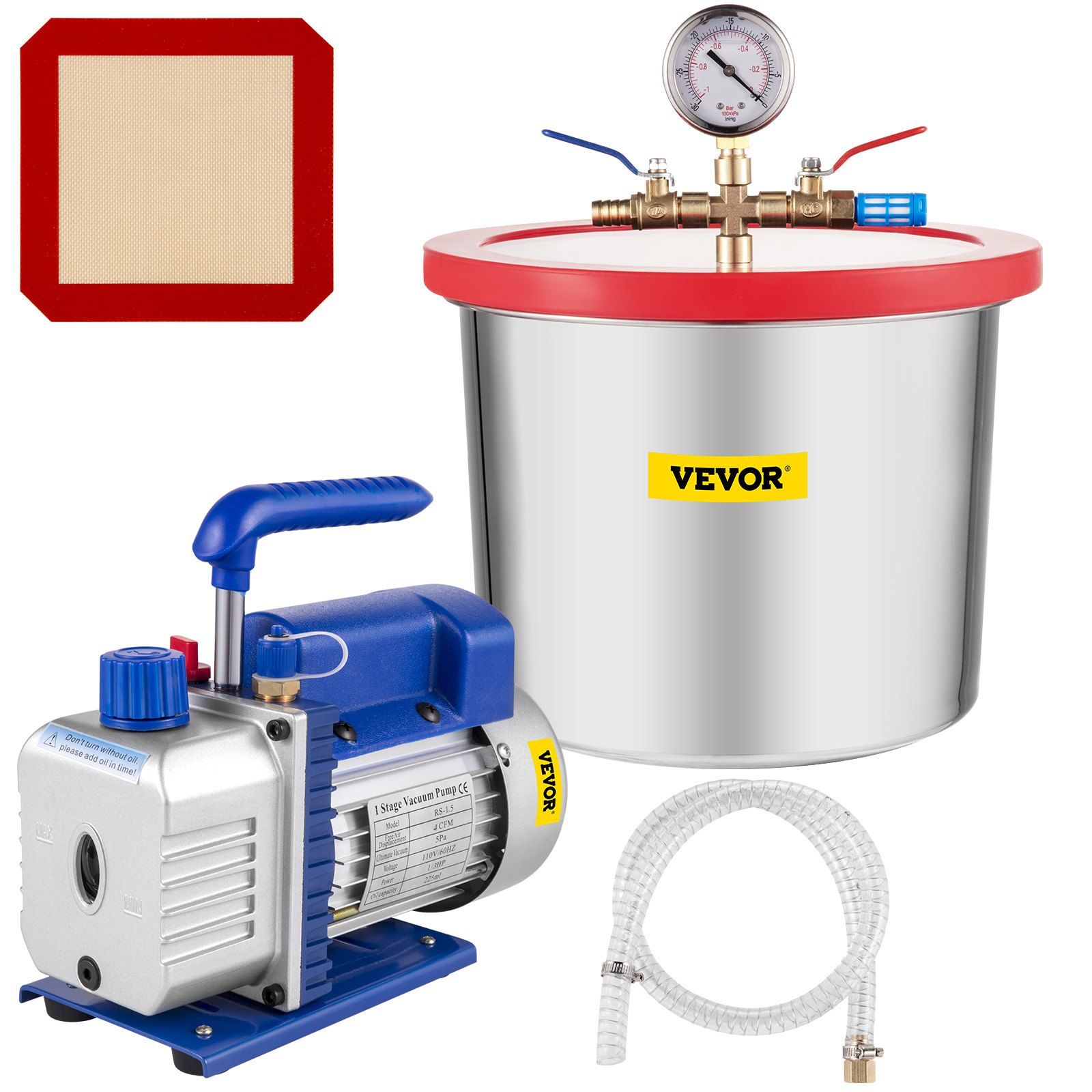 2-gallonen-/7,6-liter-vakuumkammer Mit 4 Cfm 113 L/min 1/3 Ps Pumpe Zur Entgasung Von Silikon Und Epoxidharz