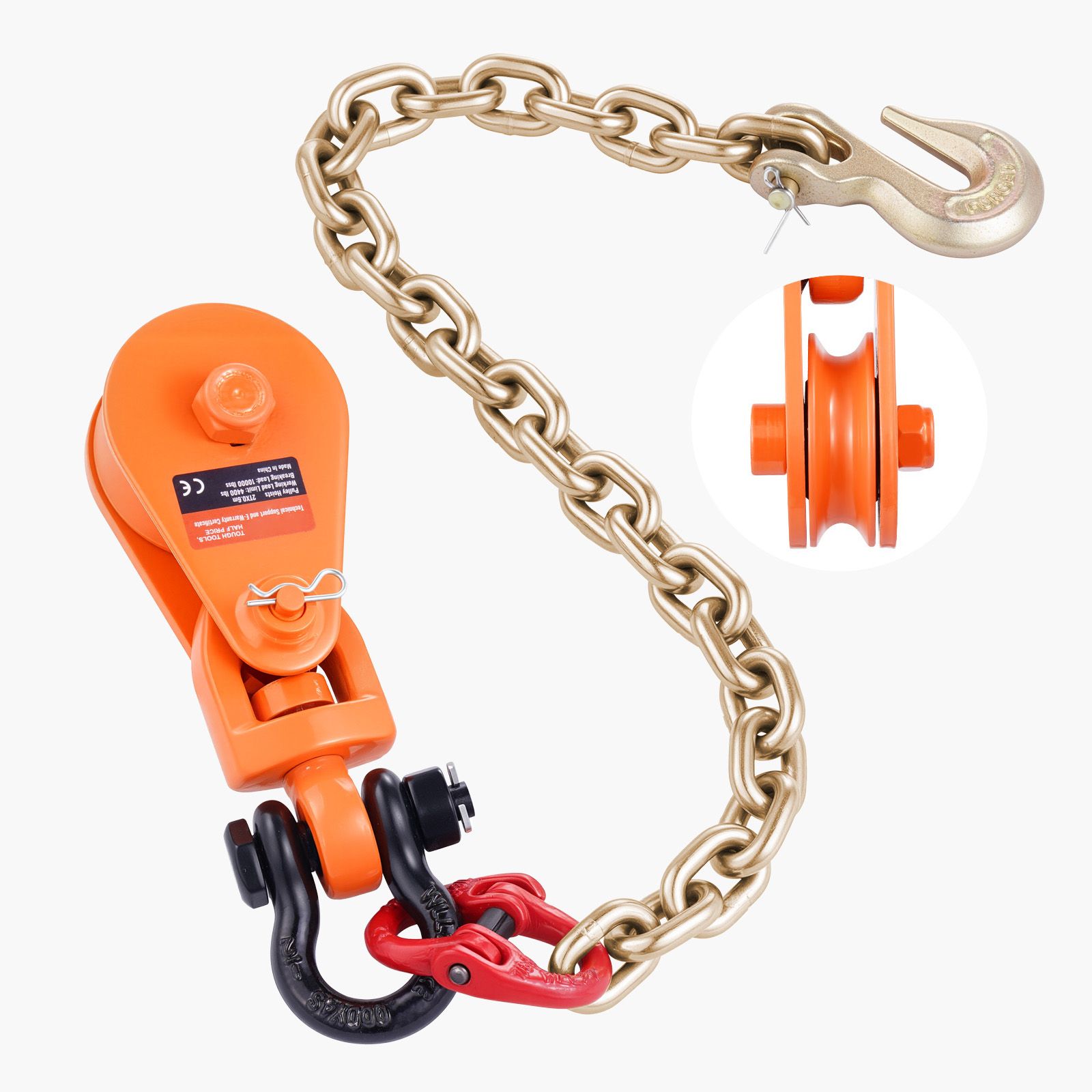 2-tonnen-seilrolle, 3"-riemenscheibe Für 3/8"-seil, Drehbarer Schäkel, G80-kette, Für Abschlepp- Und Bergungsarbeiten Mit Abschleppwagen