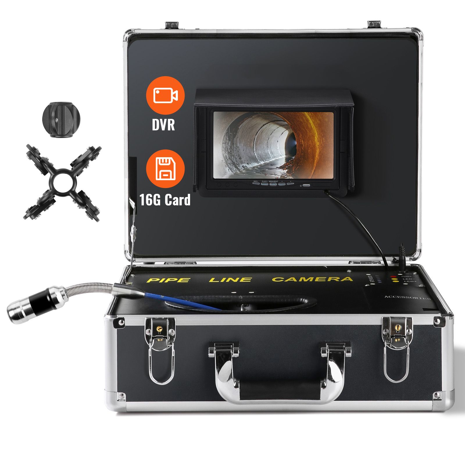 50-m-rohrinspektionskamera, 7-zoll-bildschirm Mit Dvr, Ip68 Wasserdichte Kamera, 12 Einstellbare Leds, 16-gb-sd-karte Im Lieferumfang Enthalten.