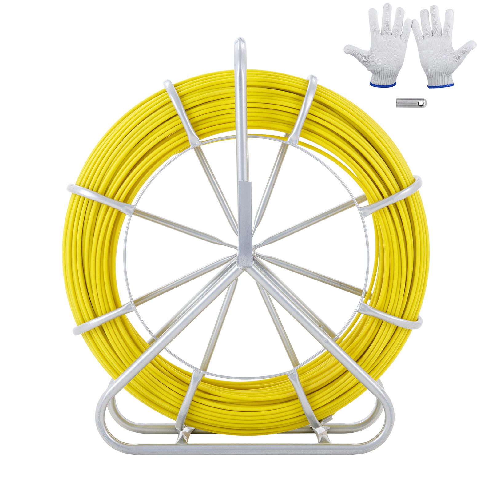 Glasfaser-einziehband, 200 M, 6,35 Mm, Mit Stahltrommel, 3 Einziehköpfe, Für Elektrische Leitungen Und Wände, Nichtleitend.