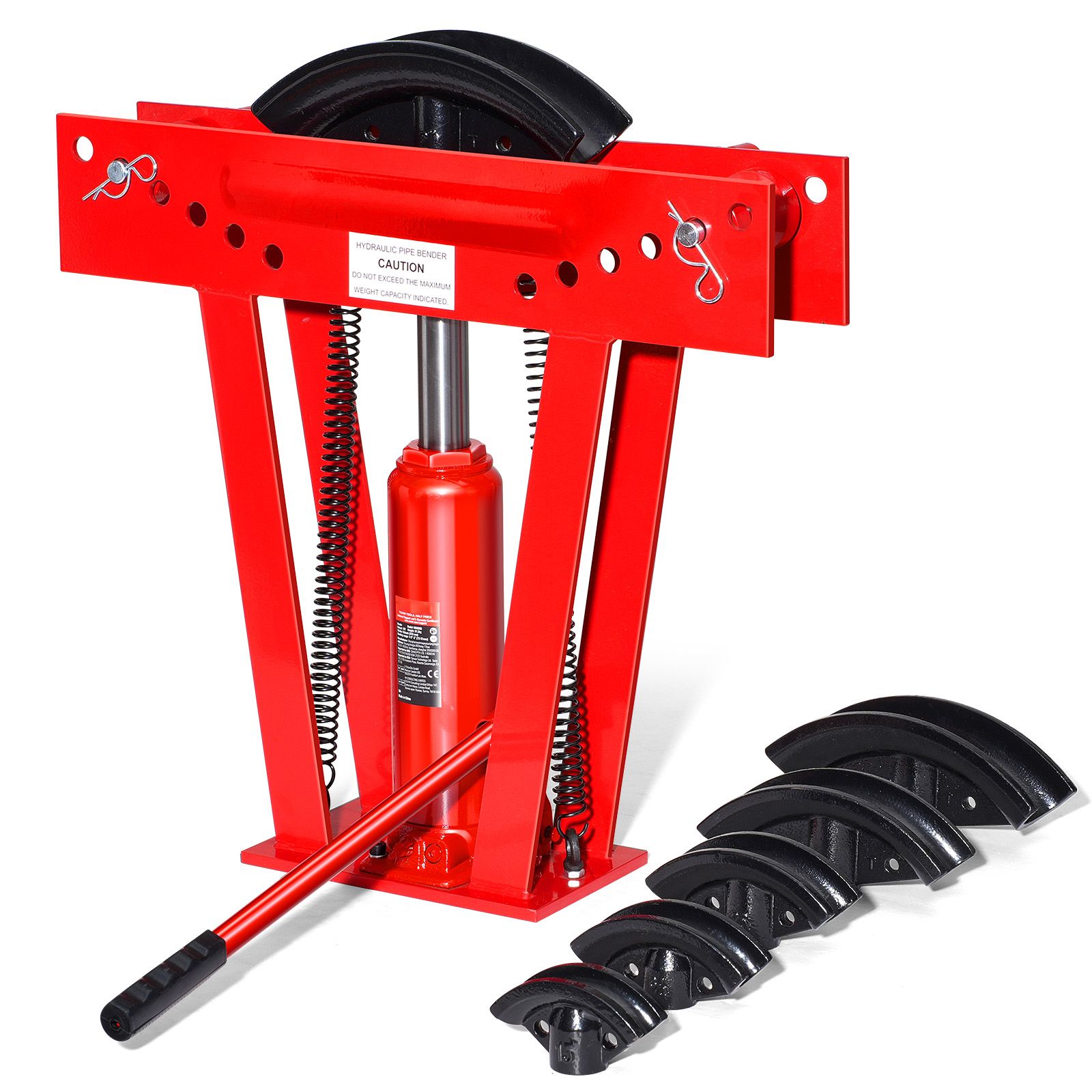 Hydraulische Rohrbiegemaschine, 12 Tonnen, Manuell, Mit 6 Biegebacken (1/2" - 2") Und 90-180° Verstellbaren Rollen, Für Kupfer- Und Abgasrohre, Für Den Harten Einsatz Auf Baustellen.