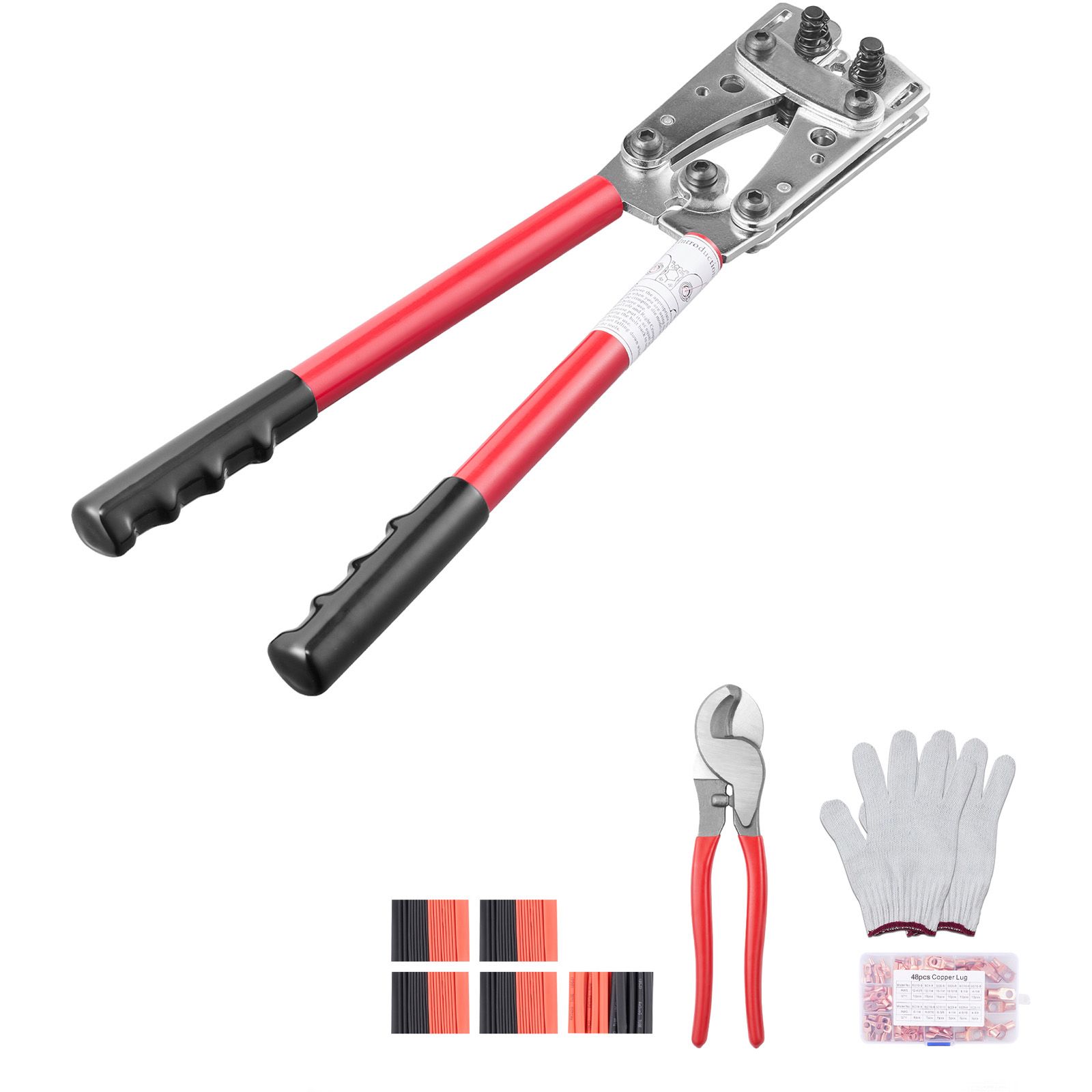Crimpzange Für Batterieklemmen, 10-1/0awg, Mit Drahtschneider Und 48 Kupferklemmen, 6 Einsätzen, 100 Schrumpfschläuchen, Für Den Harten Einsatz.