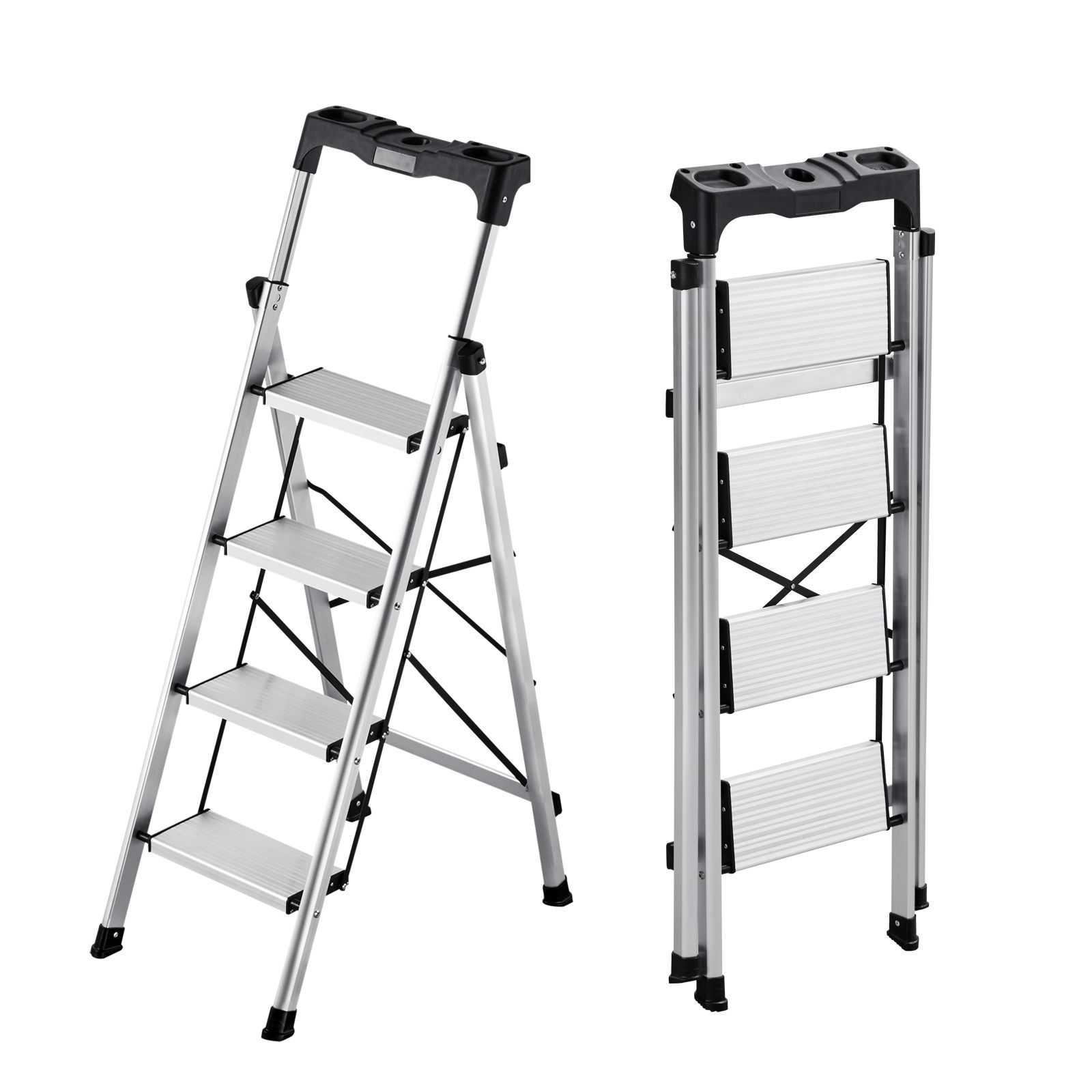 Klappbare 4-stufige Trittleiter, Breites Rutschfestes Pedal, Komfortabler Griff, Tragkraft 150 Kg, Tragbares Aluminium, Vielseitig Einsetzbar Zu Hause, In Der Küche, Im Büro.