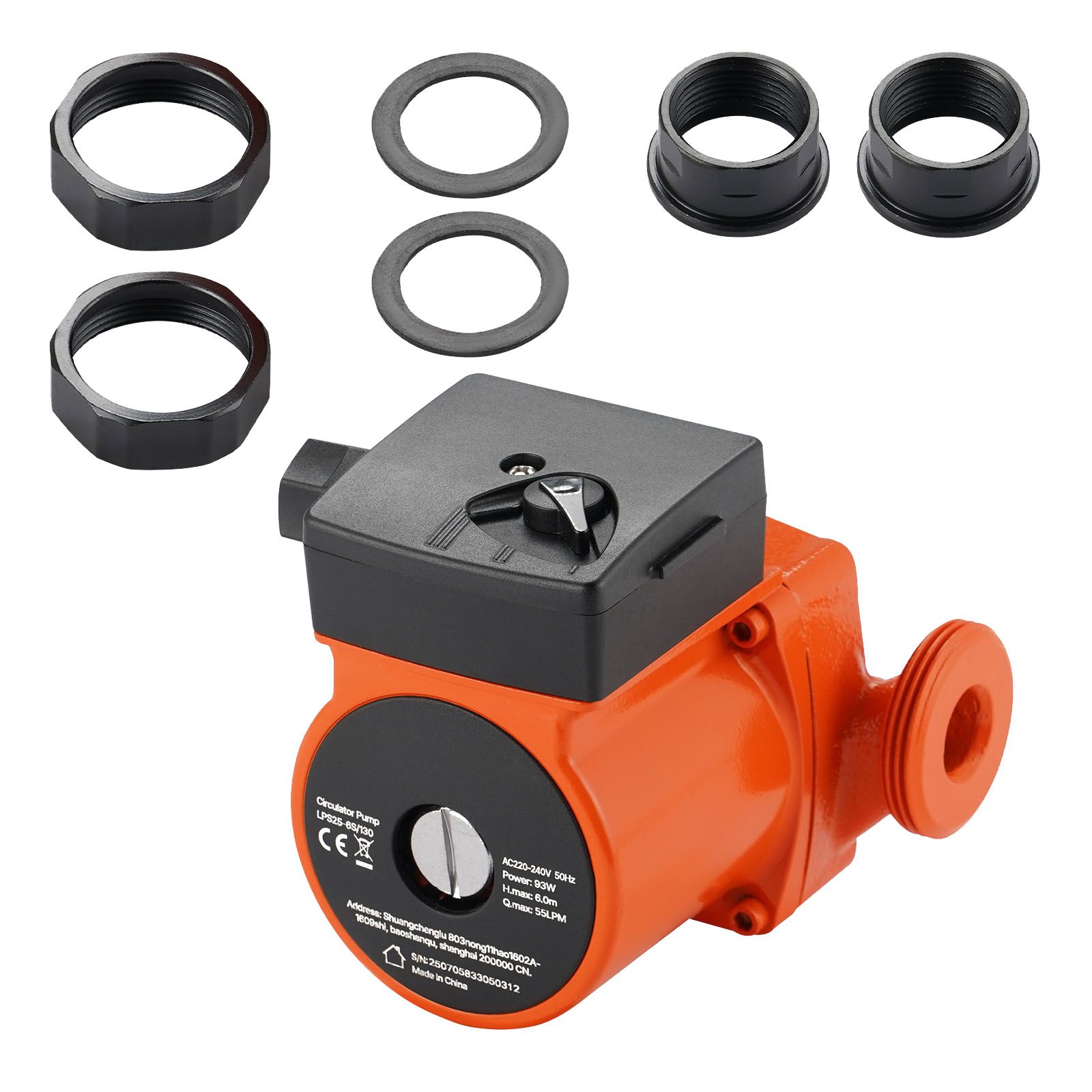 Lps25-6s/130 Umwälzpumpe Aus Gusseisen, 1/8 Ps, 220–240 V, 55 L/min, Gewindeanschluss, 3 Geschwindigkeitsstufen, Leise, Für Hausheizung