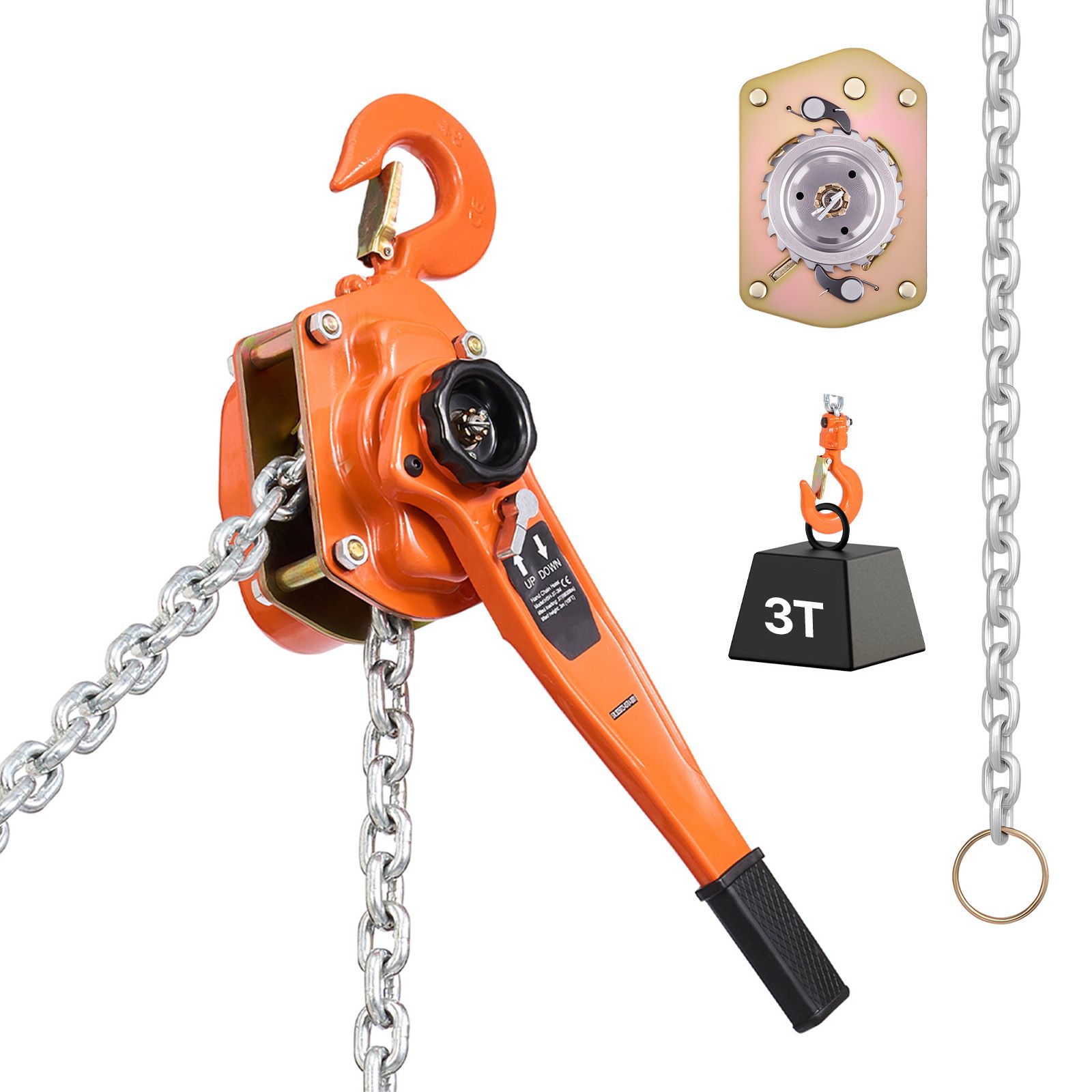 3-tonnen-handhebelzug, Tragfähigkeit 3000 Kg, Hubhöhe 6 M, Kette Aus G80-legierungsstahl, Mechanische Doppelratschenbremse, Um 360° Drehbare Haken Für Lagerhallen Und Baustellen.