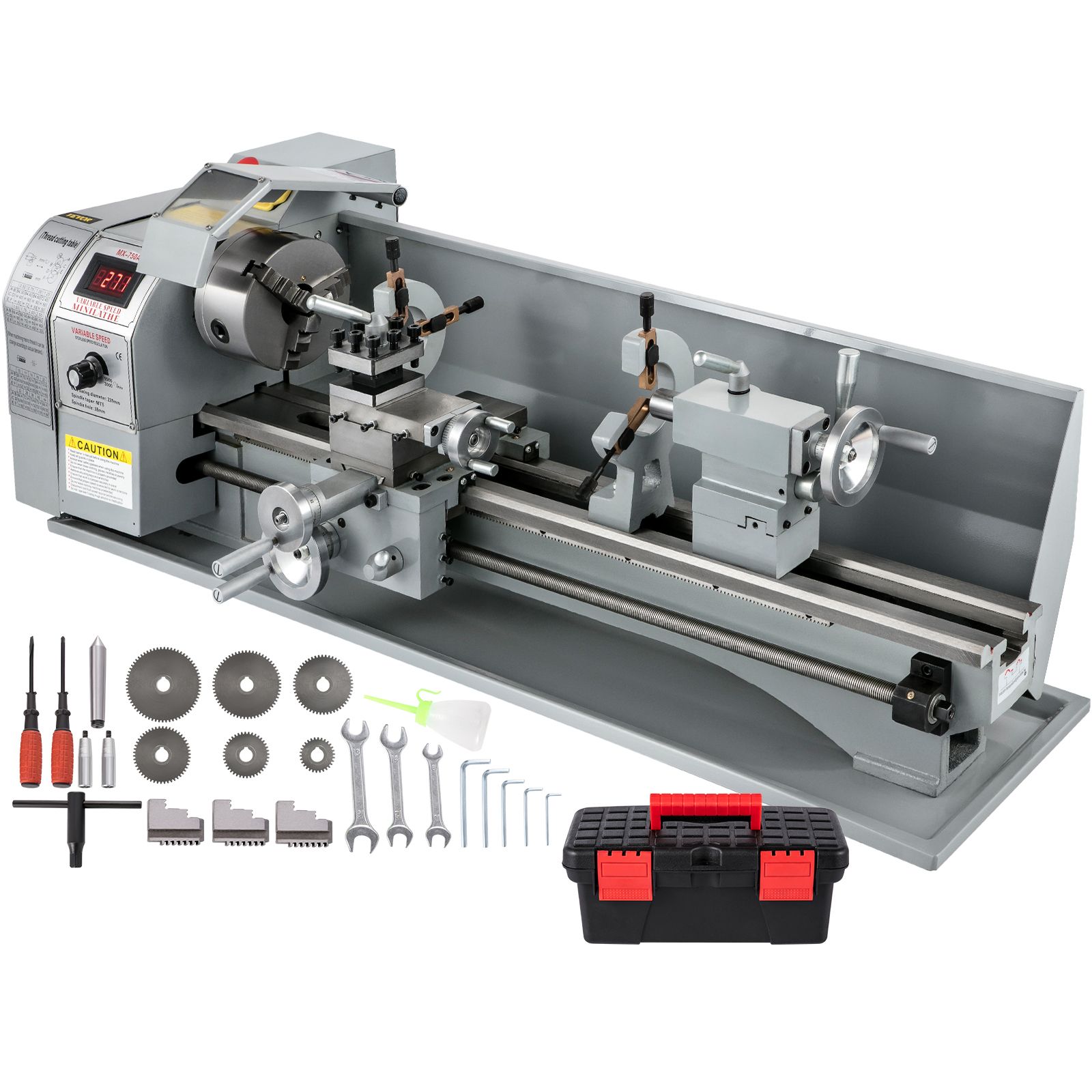 Miniatur-metalldrehmaschine, 1100 W, 220 X 750 Mm, Variable Drehzahl, Cnc-fräsen, 3-backen-futter, Mt5-spindelkegel, Mt2-reitstock