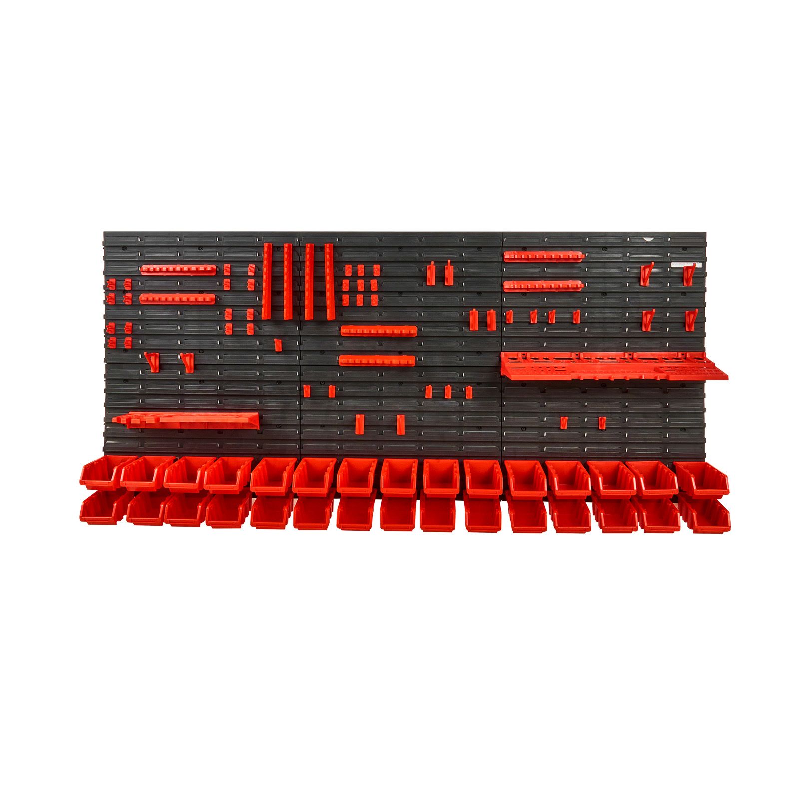 Wandorganizer Mit 30 Fächern, Werkstatt-/garagenorganizer Mit Paneelen, Haken Und Werkzeughaltern. Ideal Für Schrauben, Muttern, Bolzen, Nägel, Perlen Und Knöpfe. Schwarz Und Rot.