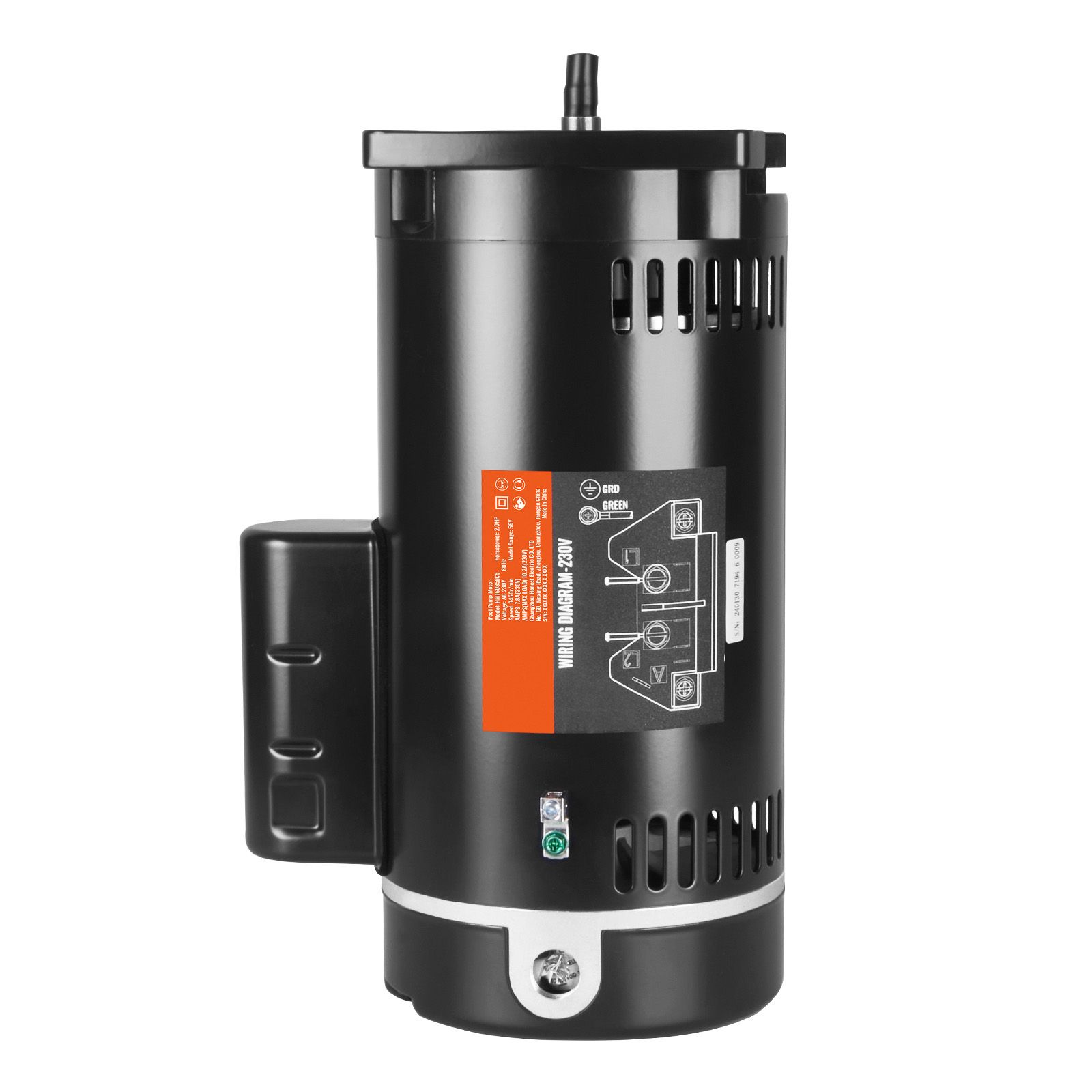 Schwimmbadpumpenmotor 2 Ps, 56y, 230 V, 3450 U/min, 60 Hz, Betriebsfaktor 1,3, 50 Μf/250 V Kondensator, Linkslauf, Vierkantflansch, Ersatzteil.