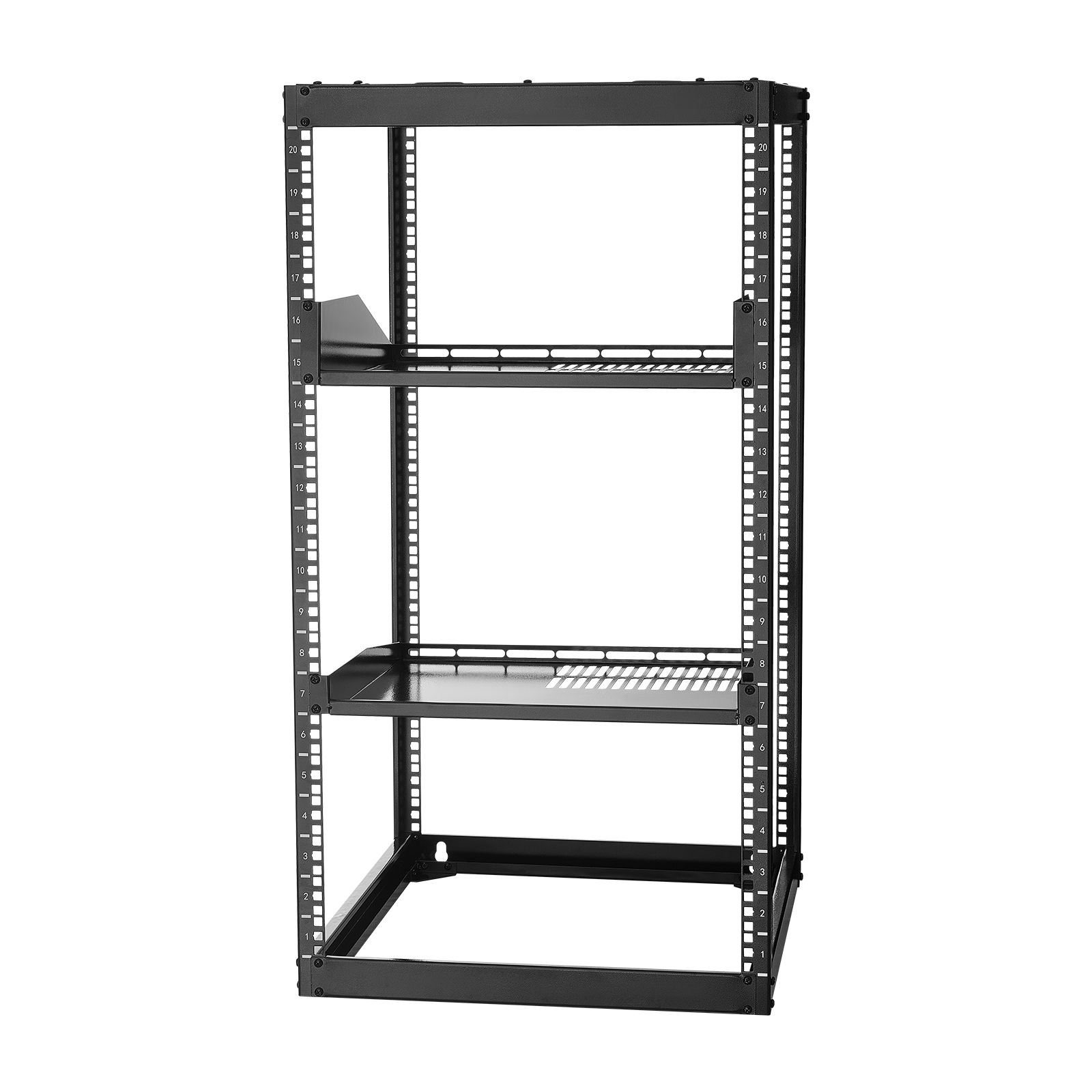 Offener 20u-netzwerkschrankrahmen, 585 Mm Tief, Zur Wand- Oder Bodenmontage, 4 Robuste Ständer, Mit Belüfteten Regalböden Und Schrauben, Für It- Und Av-geräte.