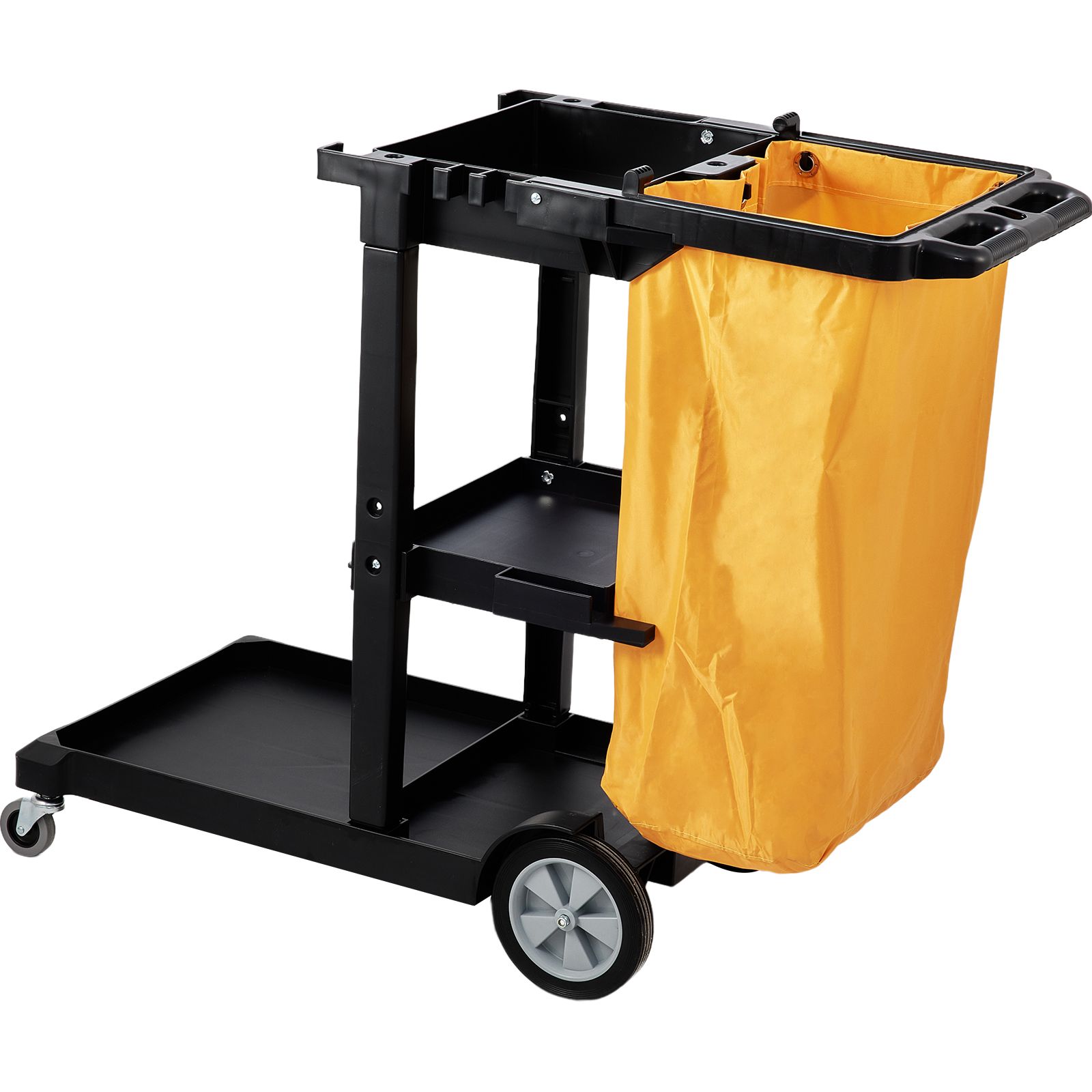 Reinigungswagen Mit 3 Ablagen, Tragkraft 200 Lb, 25-gallonen-pvc-sack, 120x51x98 Cm, Gelb Und Schwarz.
