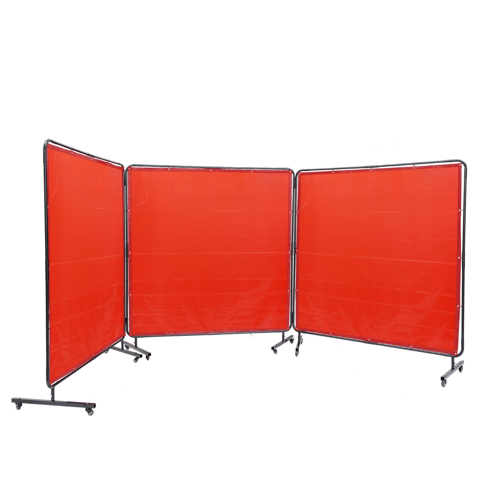 Schweißschutzwand Mit Rahmen, 1,8 X 1,8 M, 3-teilig, Feuerhemmendes Vinyl, 12 Lenkrollen (6 Feststellbar), Mobil Und Professionell Für Den Werkstatteinsatz, Rot