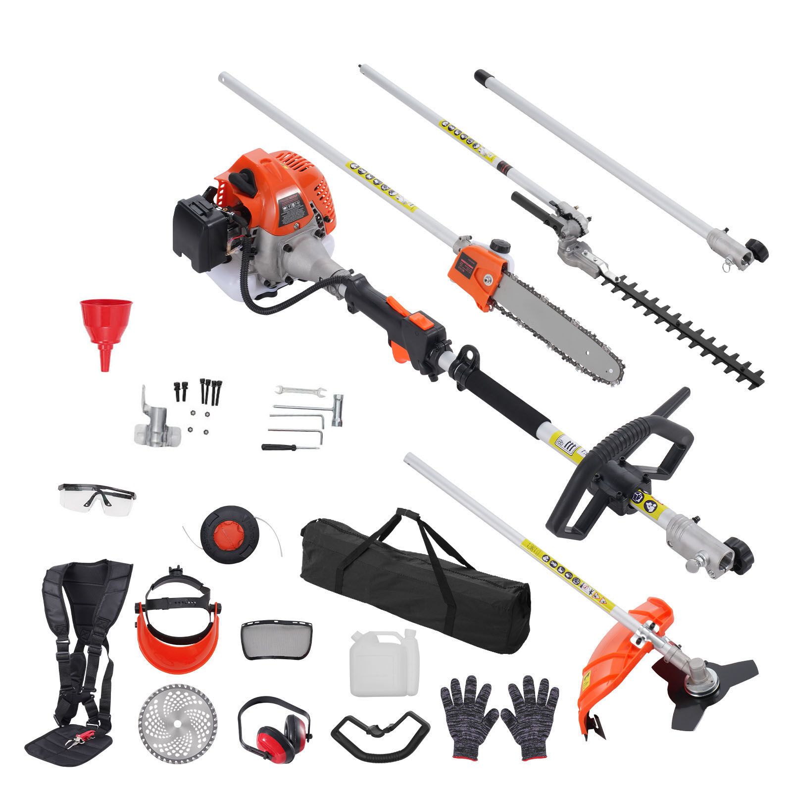 6-in-1 Benzin-heckenschere, Kantenschneider, Freischneider, Heckenschere, Rasentrimmer, Hochentaster Mit Verlängerung