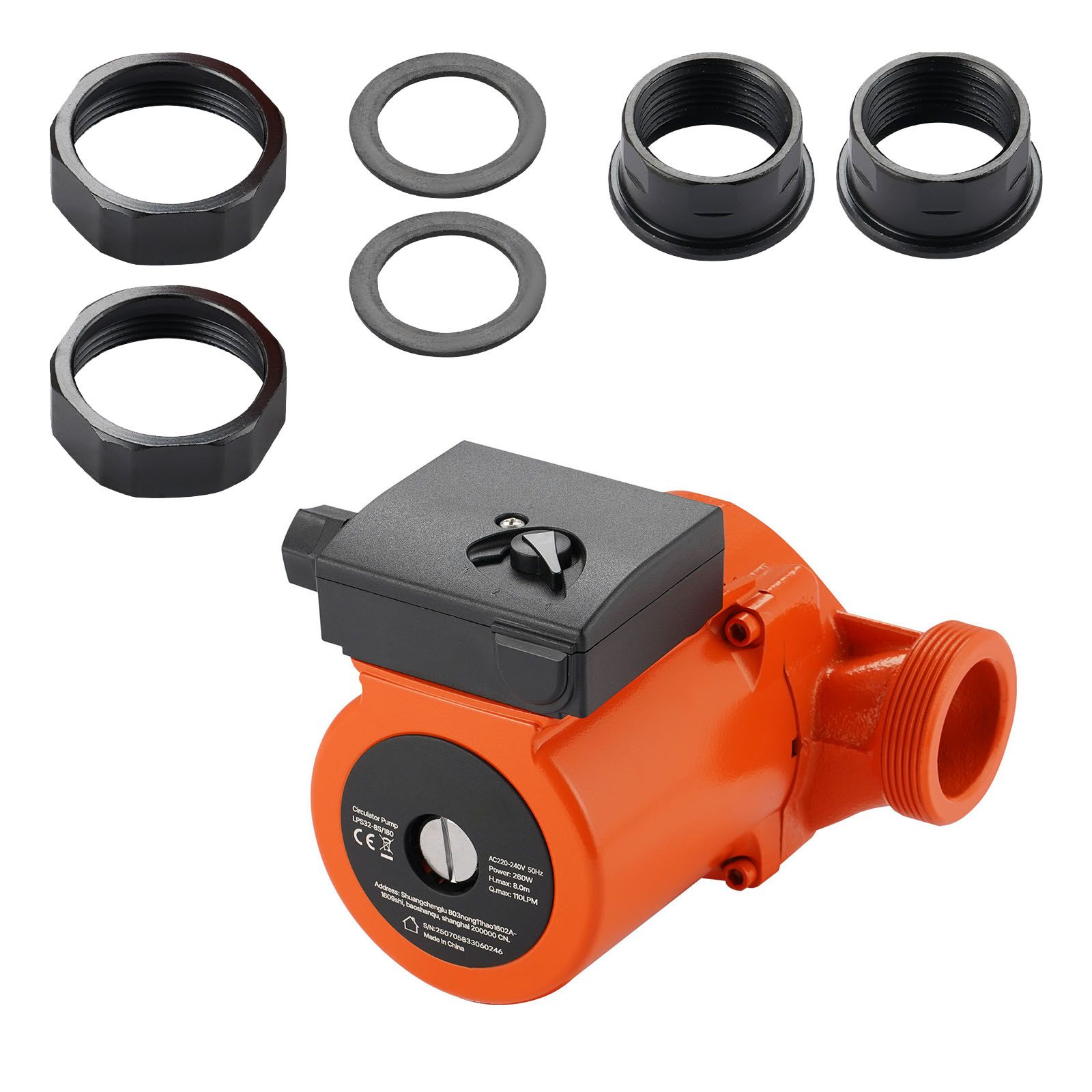 Lps32-8s/180 Umwälzpumpe Aus Gusseisen, 3/8 Ps, 220-240 V, 110 L/min, Gewindeanschluss, 3-stufig Einstellbare Drehzahl, Leise, 2-zoll-einlass Und -auslass.
