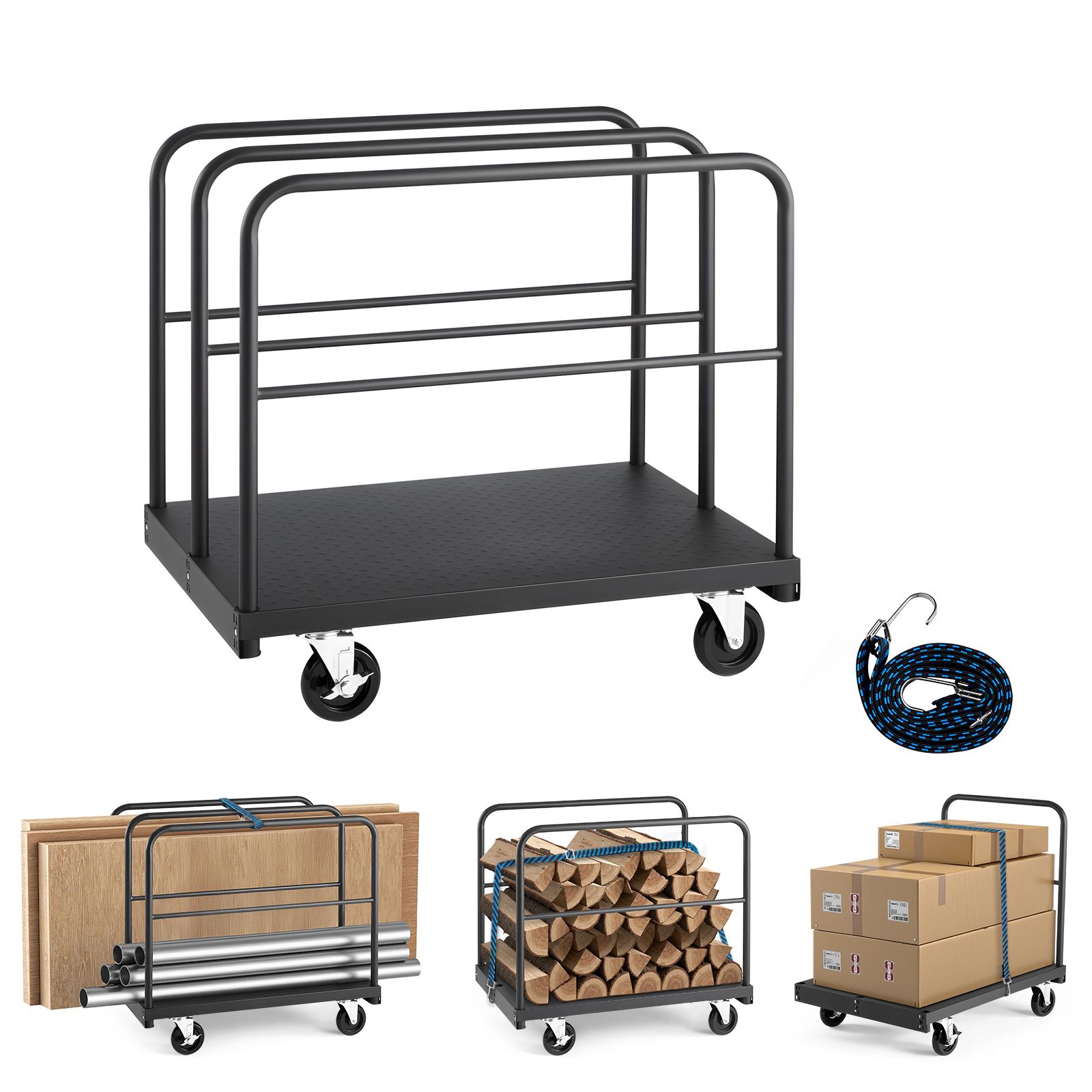 Gipskartonwagen, Tragfähigkeit 816 Kg, 2-in-1 Stahl, 12,5 Mm Lenkrollen, 91,4 X 61 Cm Plattform Mit 4 Geländern, Für Werkstatt, Lagerhalle, Garage.