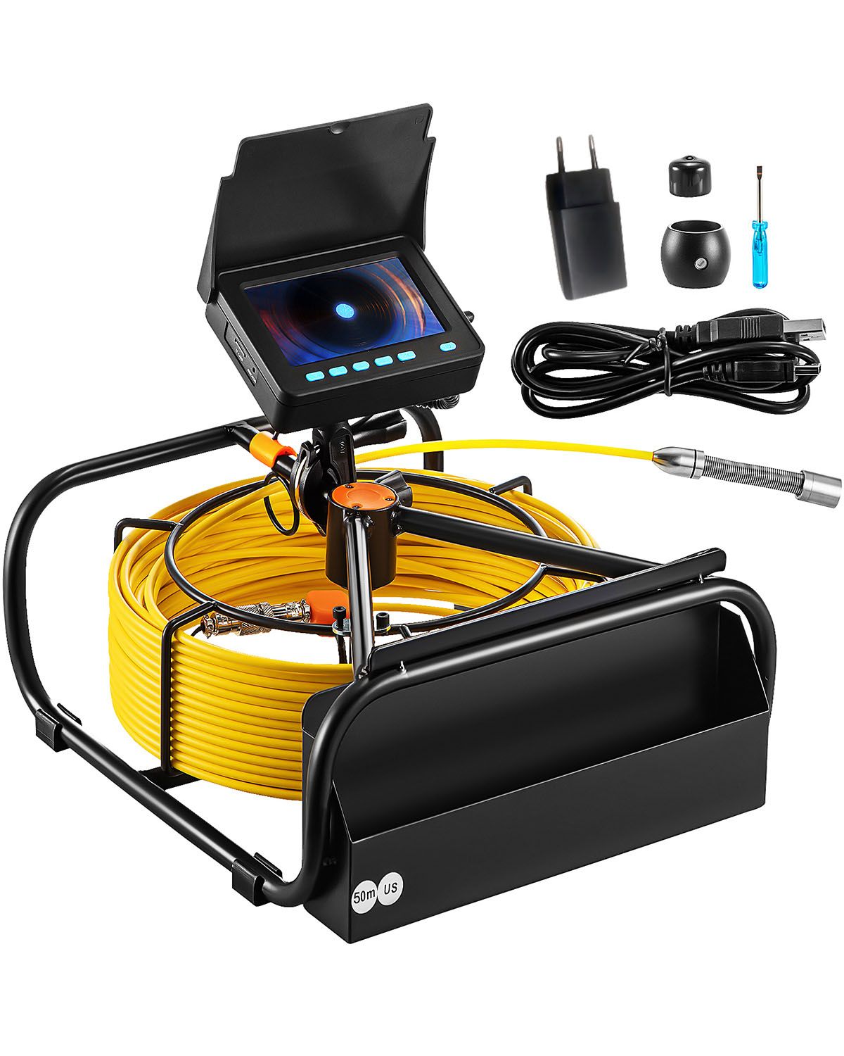 50-m-rohrinspektionskamera, 4,3-zoll-bildschirm Mit Einstellbaren Leds, 3-facher Zoom, 16-gb-karte, 8500-mah-akku, Ip68 Wasserdicht Für Abwasserrohre.