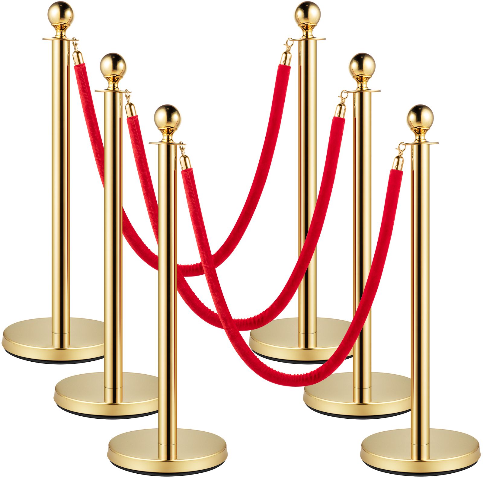 1,5 M Langes Rotes Samtseil Mit Goldenen Edelstahlstangen, Kugelförmigem Kopf, Absperrgitter Für Theater, Hochzeiten, Ausstellungen, Ticketschalter (set Mit 6 Stück)