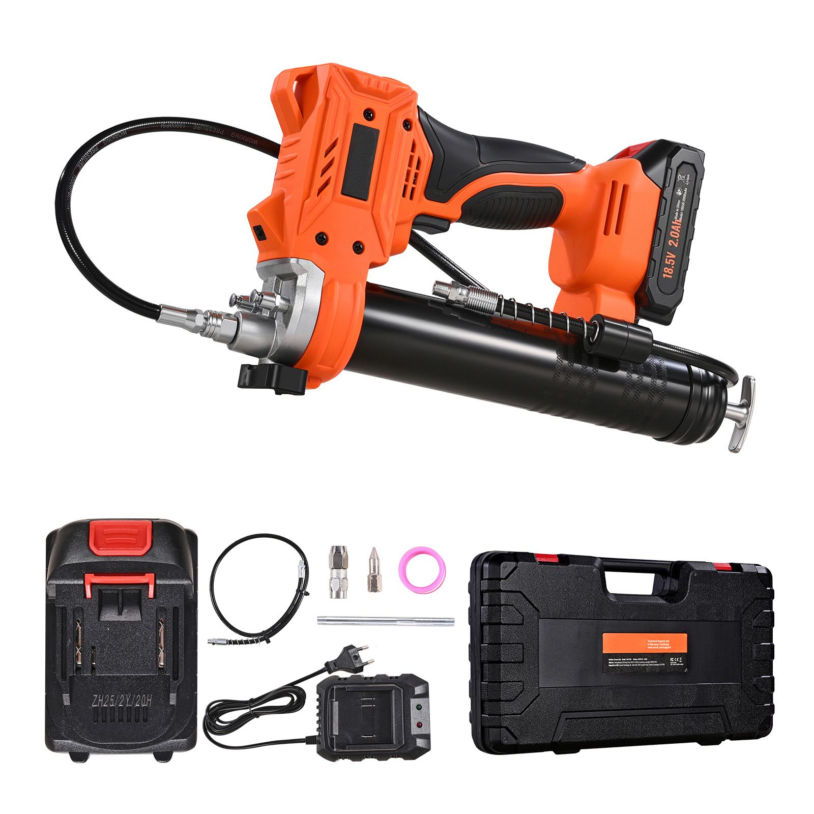 20v Akku-fettpresse, Maximaler Druck 8000 Psi, 2,0 Ah Akku, 90 Cm Schlauch, Led-licht, Variabler Auslöser, Für Fahrzeuge Und Maschinen, Mit Tragekoffer.