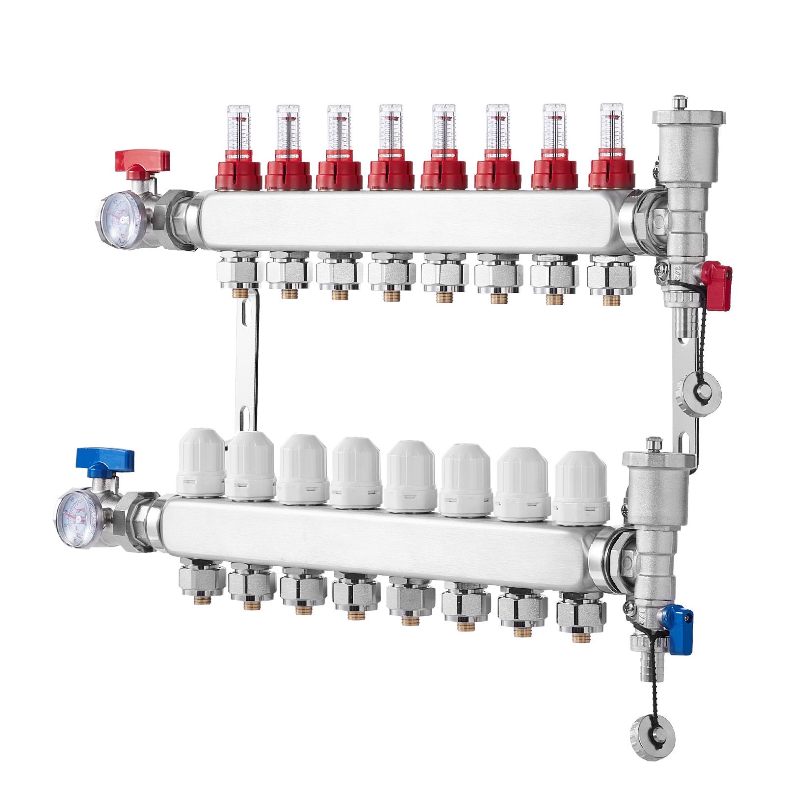 8-wege-verteiler Aus Edelstahl, 1/2" Für Pex-rohre, Warmwasser-fußbodenheizungsset, Inklusive 1/2"-adaptern.