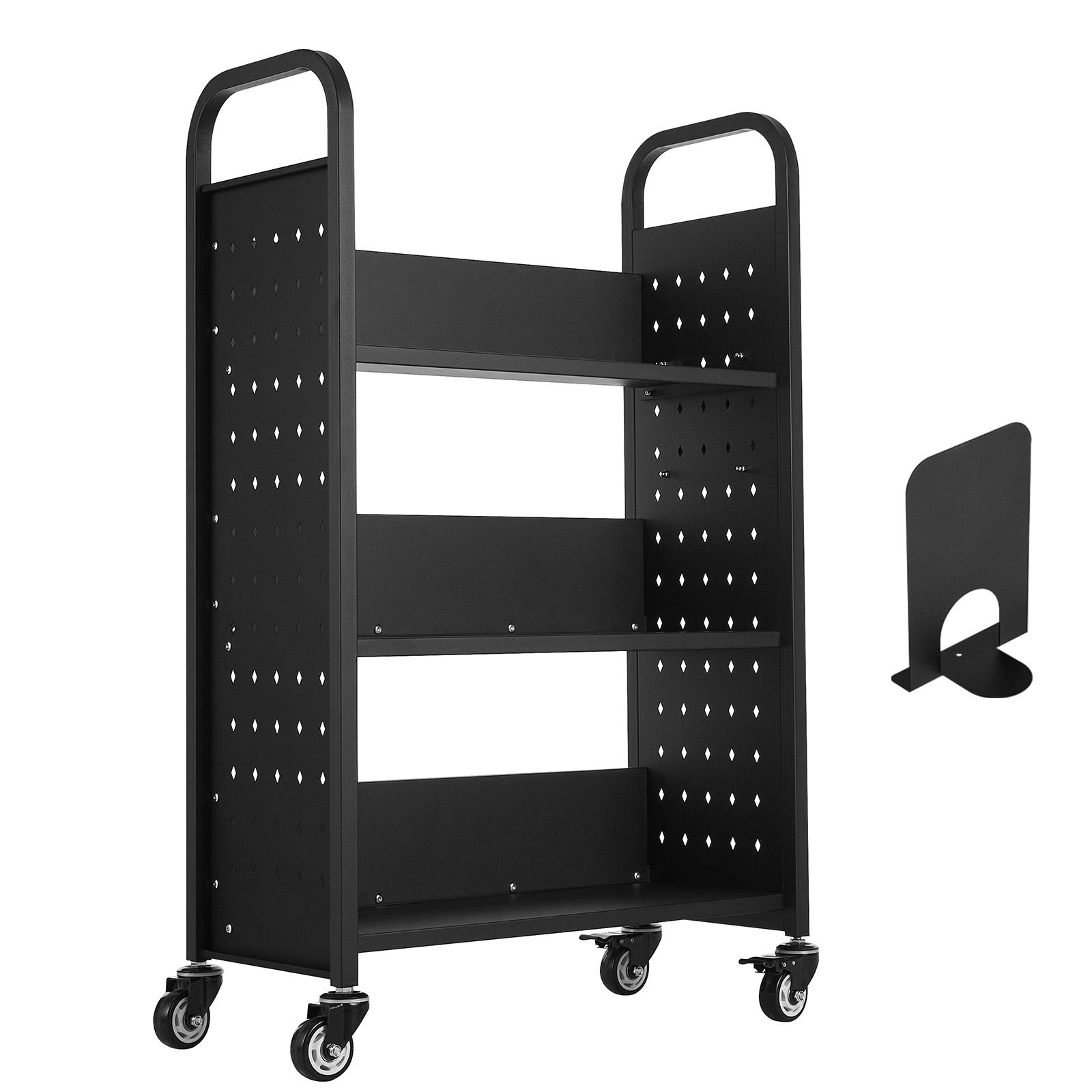 Rollbarer Bibliothekswagen, Tragkraft 150 Kg, 77 X 38 X 122 Cm, Einseitige L-förmige Regalböden, 76,2 Mm Feststellbare Rollen, Für Zuhause, Büro Und Schule, Schwarz