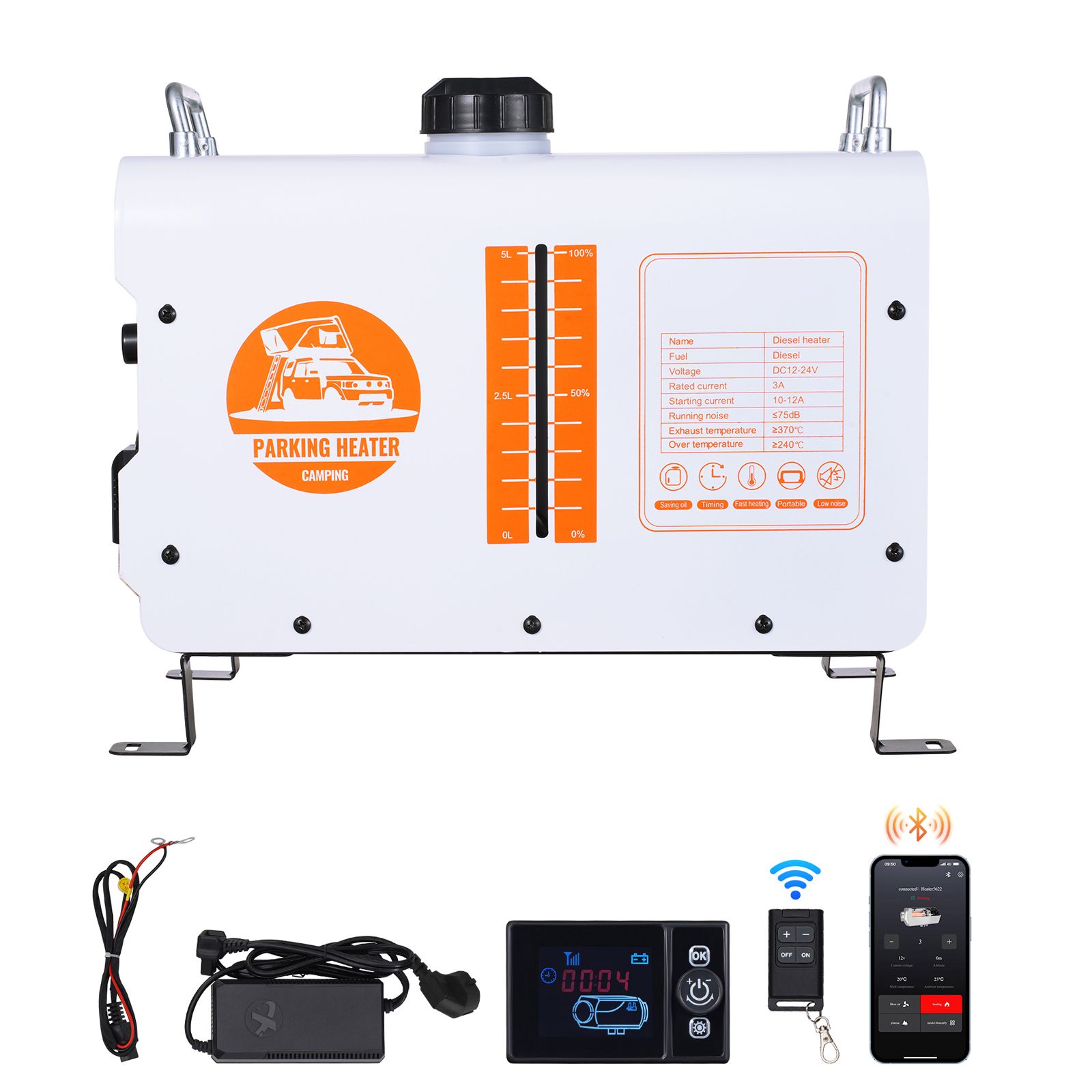All-in-one-dieselheizung 5-8 Kw, 12 V/24 V, Bluetooth-steuerung Und Fernbedienung, Eingebautes Display, Co-alarm, Schnelle Aufheizung Für Fahrzeuge Und Den Außenbereich.