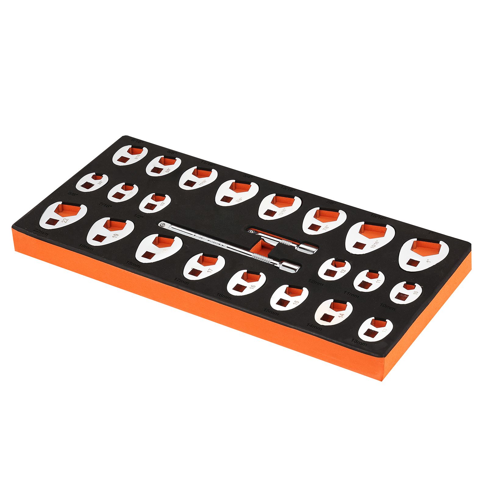 3/8"-maulschlüssel Mit 2 Verlängerungen, 24-teiliges Set, Sae 3/8"-1" Und Metrisch 10-22 Mm, Chrom-molybdän-stahl, Mit Eva-organizer