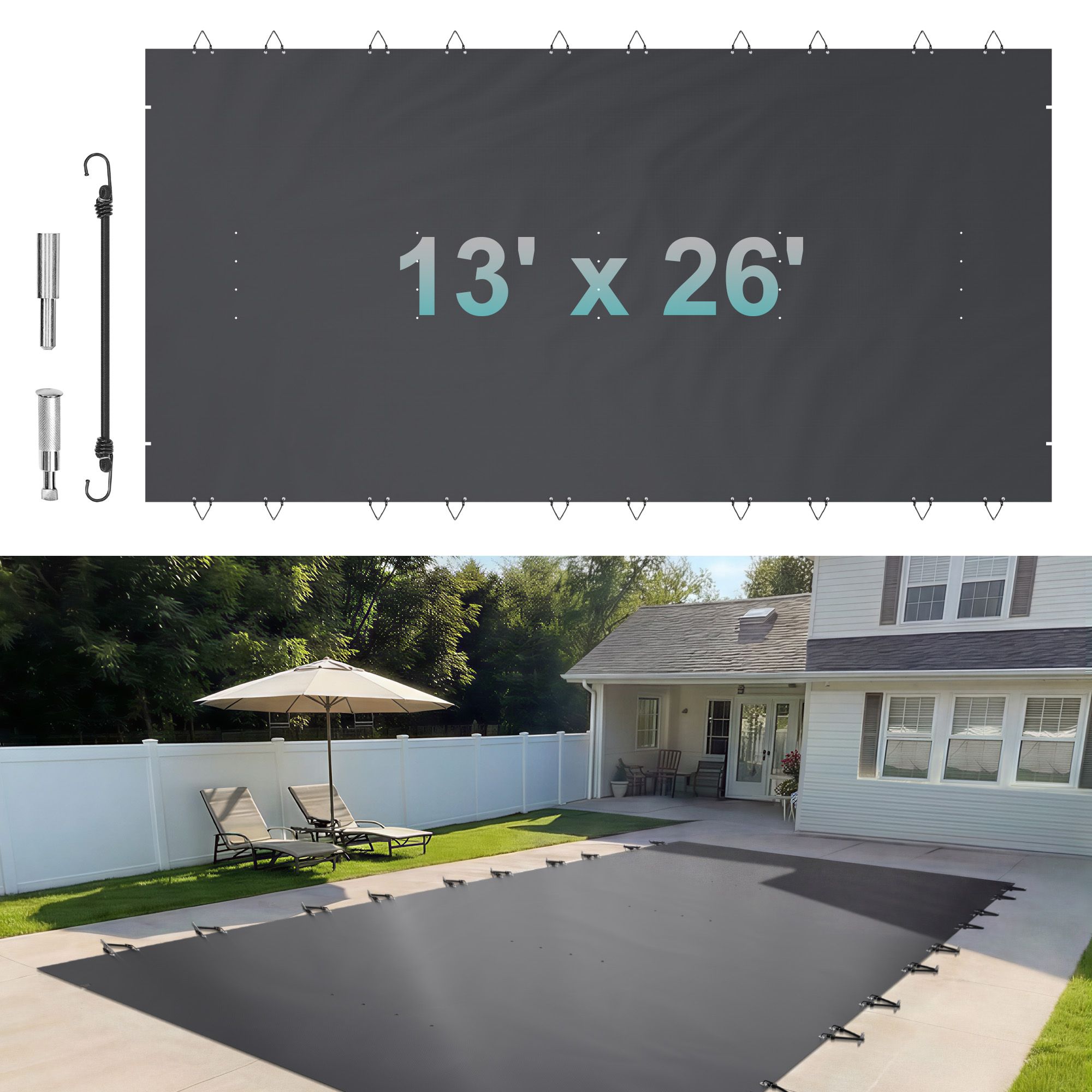 Sicherheitsabdeckung Für Schwimmbecken 4x8 M, Pvc, Anthrazit, Winterschutz.