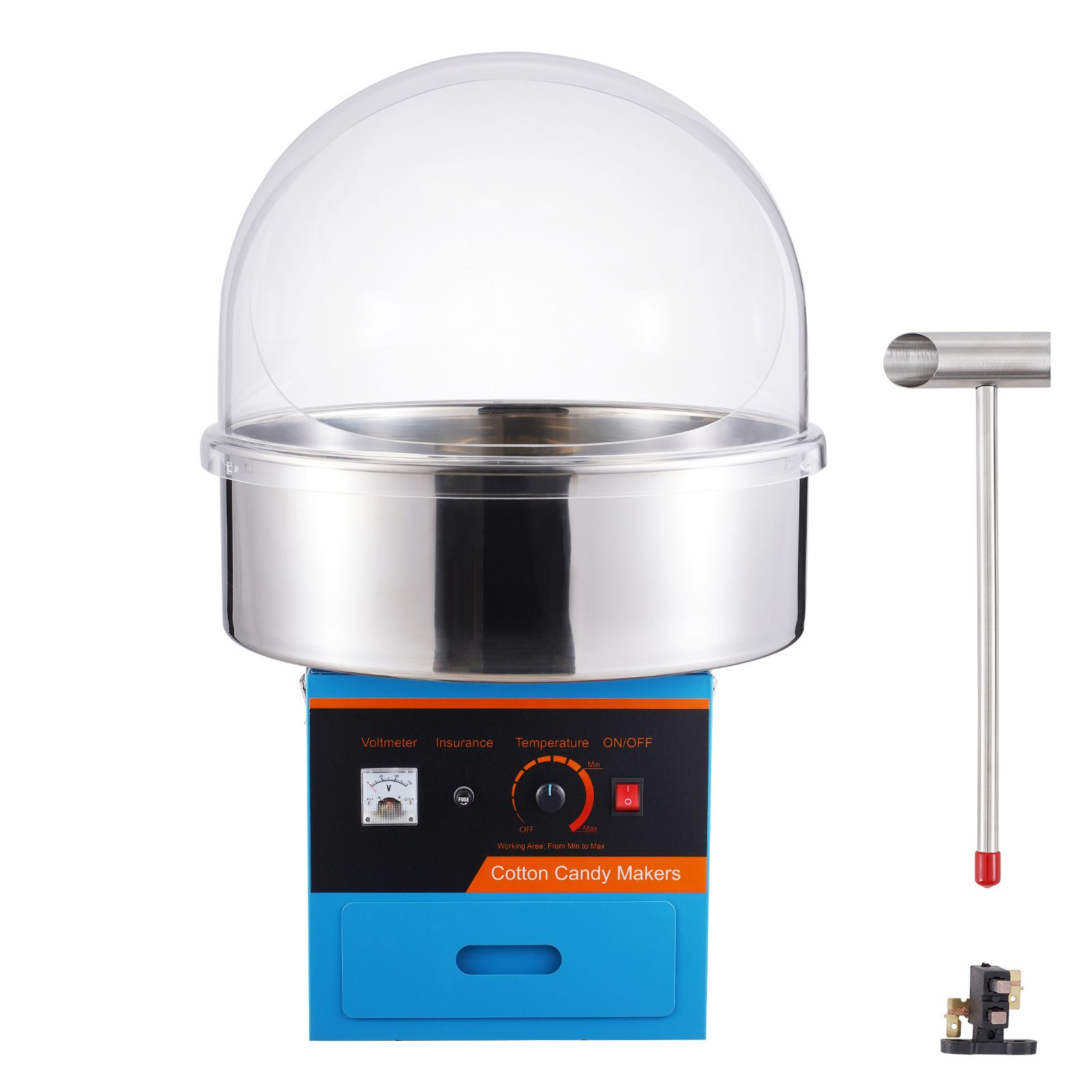 Elektrische Zuckerwattemaschine (1000 W), Edelstahlschüssel Mit Deckel, Zuckerlöffel Und Schublade. Ideal Für Kinder- Und Familienfeste, Blau.