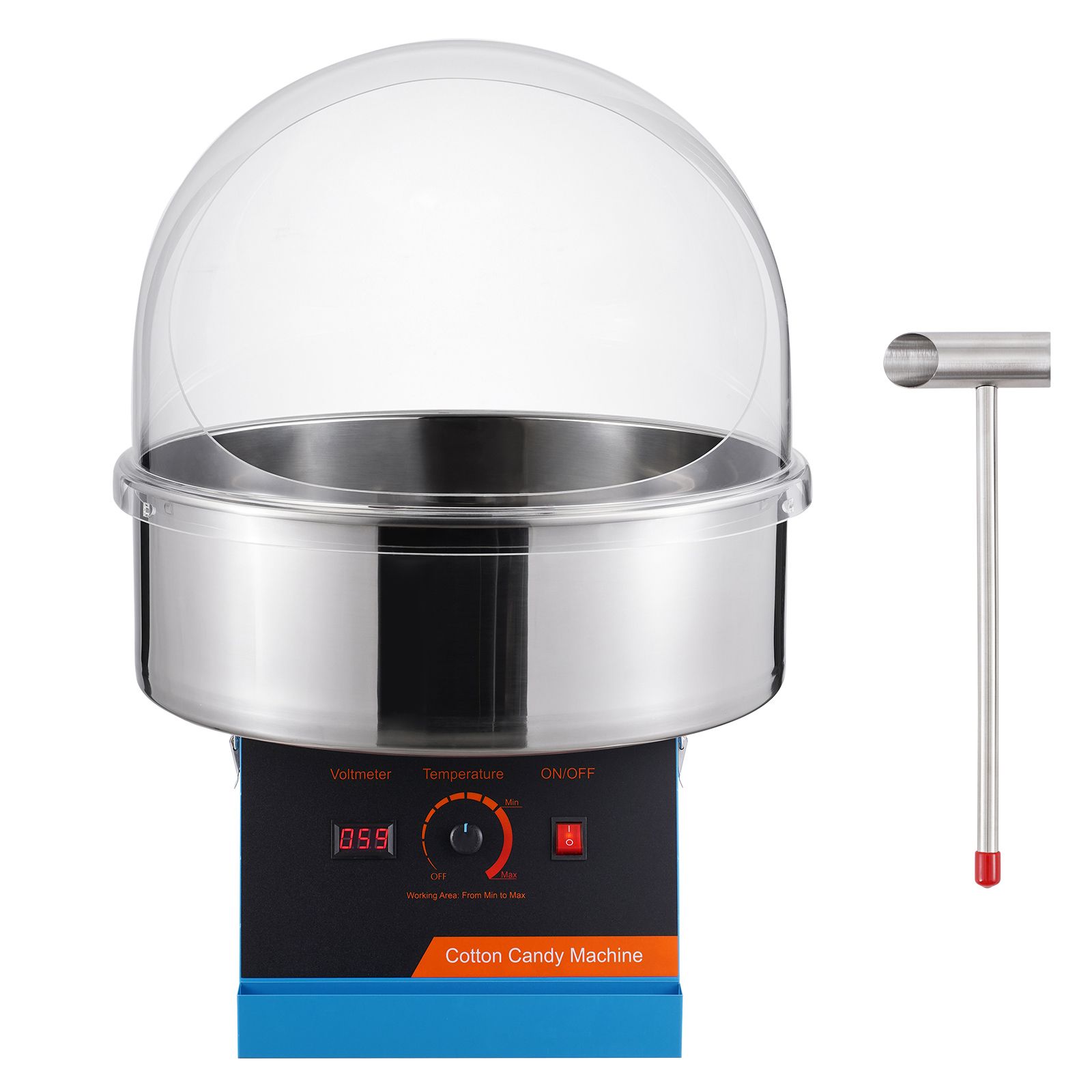 Elektrische Zuckerwattemaschine (1000 W), Edelstahlschüssel Mit Deckel Und Zuckerlöffel, Ideal Für Geburtstage Und Familienfeiern (blau)