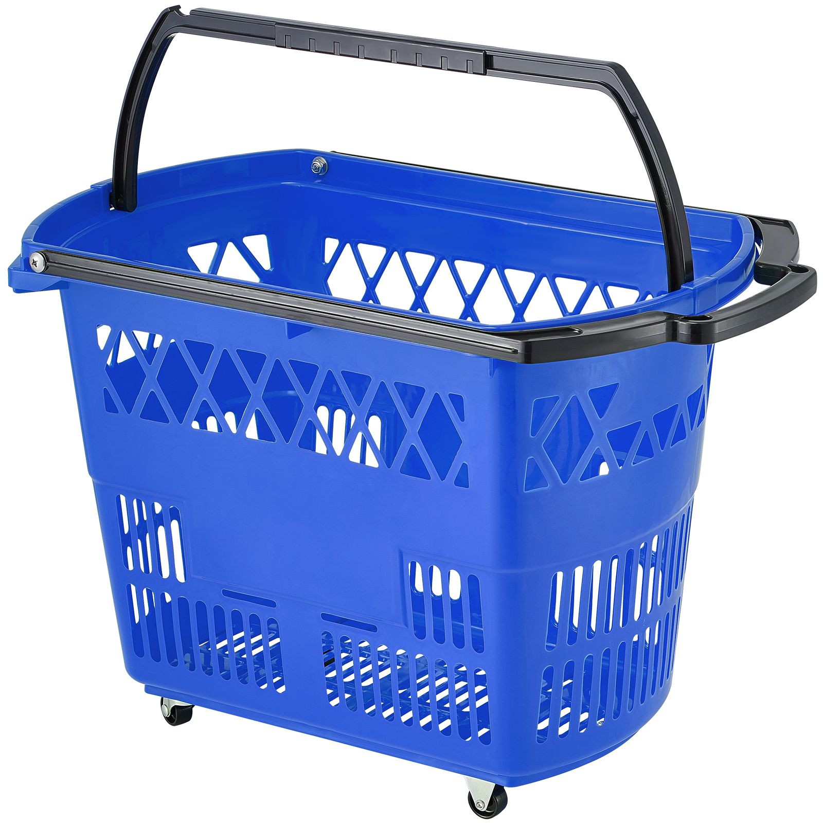 6-teiliger Einkaufskorb, 39 L, Mit Griffen, Rädern Und Griffen, Aus Robustem Kunststoff, Blau, Für Supermärkte, Geschäfte Und Zum Einkaufen.