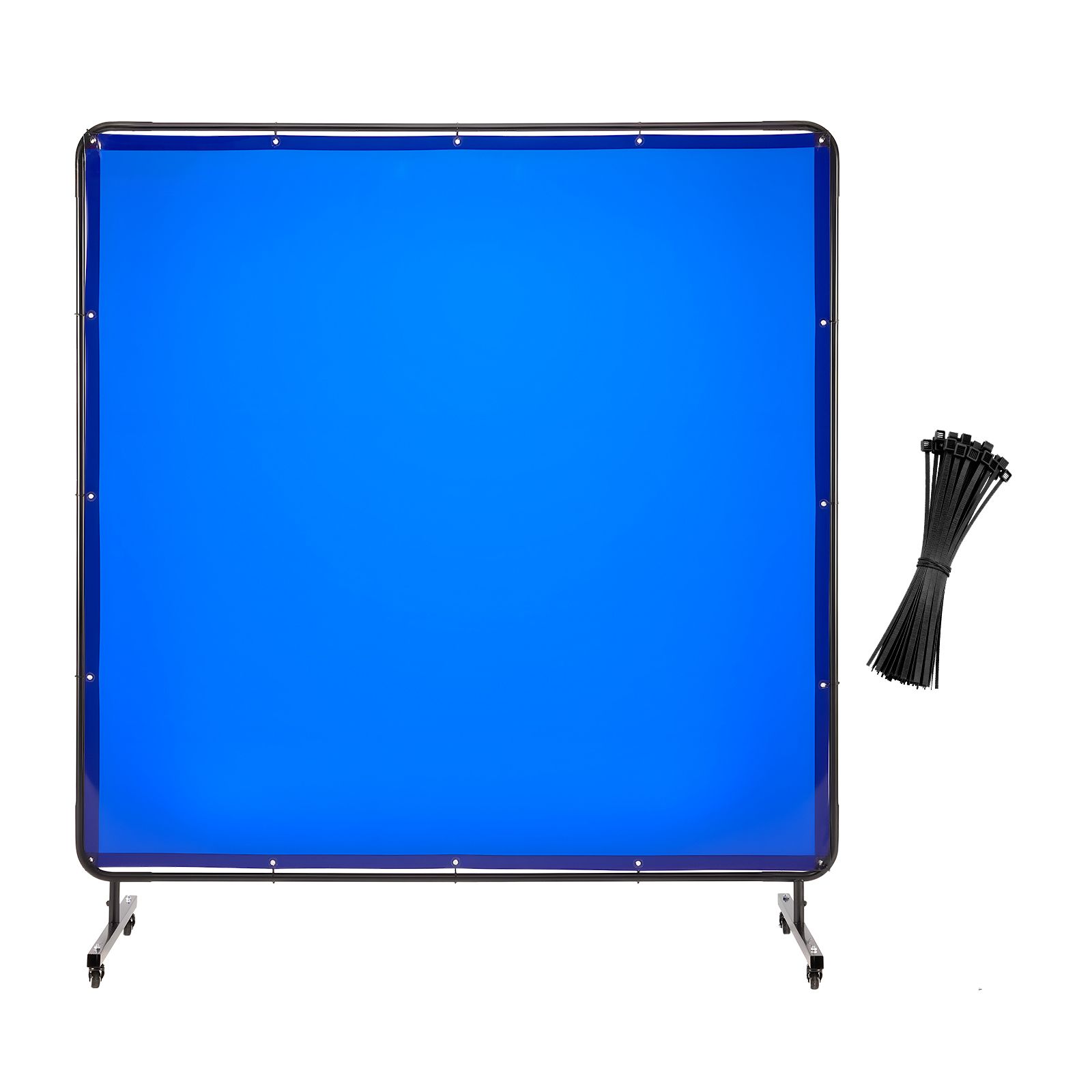 Schweißerschutzwand Mit Rahmen, 1,74 X 1,74 M, Feuerhemmender Vinylvorhang, Feststellbare Lenkrollen, 6-stufiger Uv-schutz, Für Industriewerkstätten, Blau