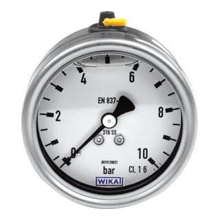 Glyzerinmanometer, Edelstahl, G 1/4" hinten zentrisch, 0-2,5 bar, Ø 63