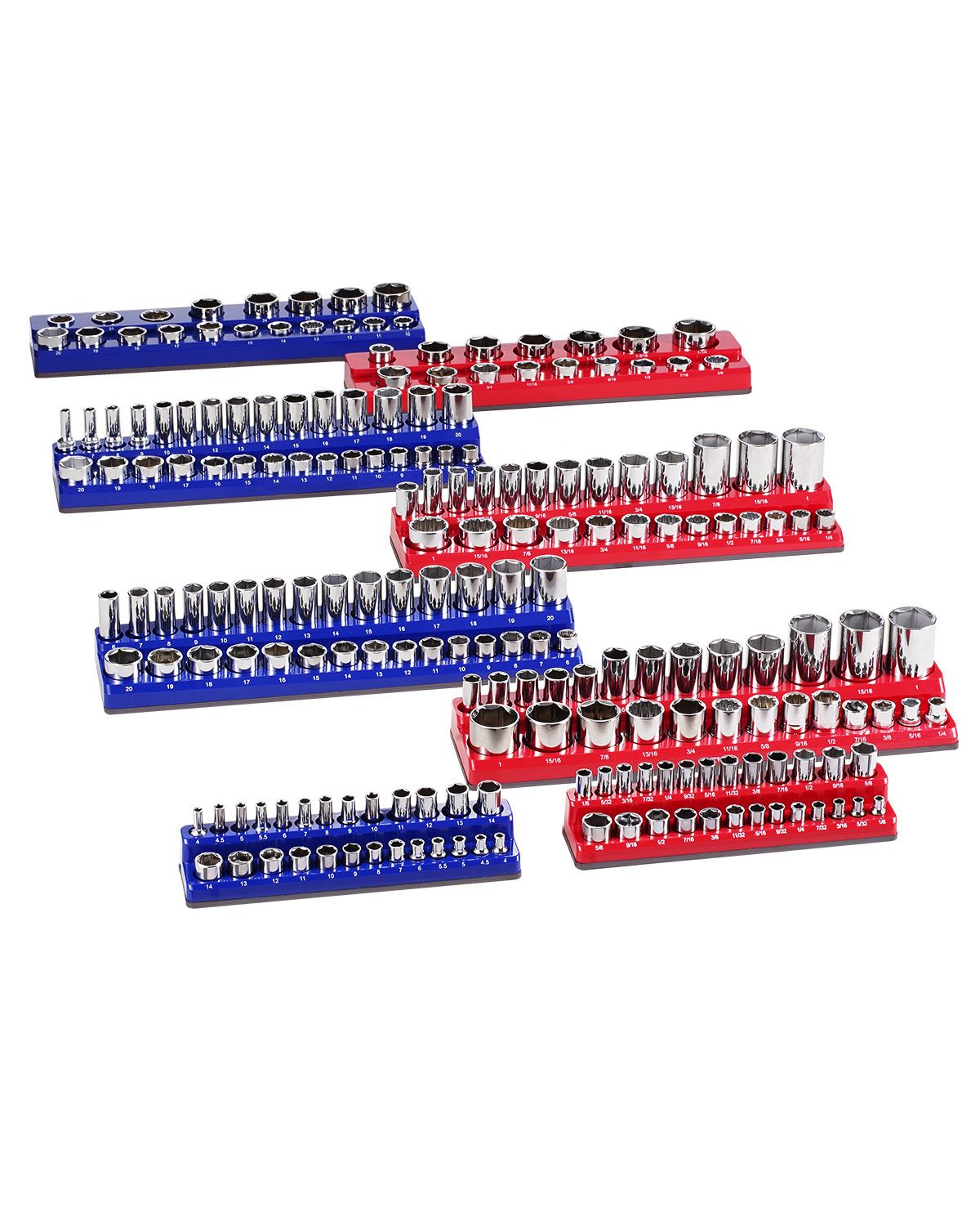 Magnetischer Steckschlüsselhalter, 8-teilig, 1/4", 3/8" & 1/2", Sae Metrisch, Transparente Etiketten, Kapazität 199 Steckschlüssel, Blau Und Rot (steckschlüssel Nicht Enthalten)