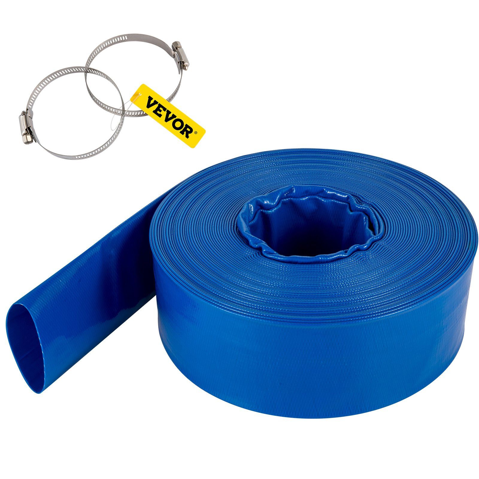 38 Mm X 32 M Abflussrohr, Verstärktes Pvc-gewebe, Robuster Ablauf Mit Klemmen, Wetterfest Und Platzsicher, Ideal Für Schwimmbäder Und Wassertransfer, Blau.